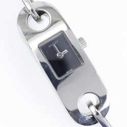 Gucci 6100L Stainless Steel Silver Quartz Analog Display Ladies Black Dial Watch