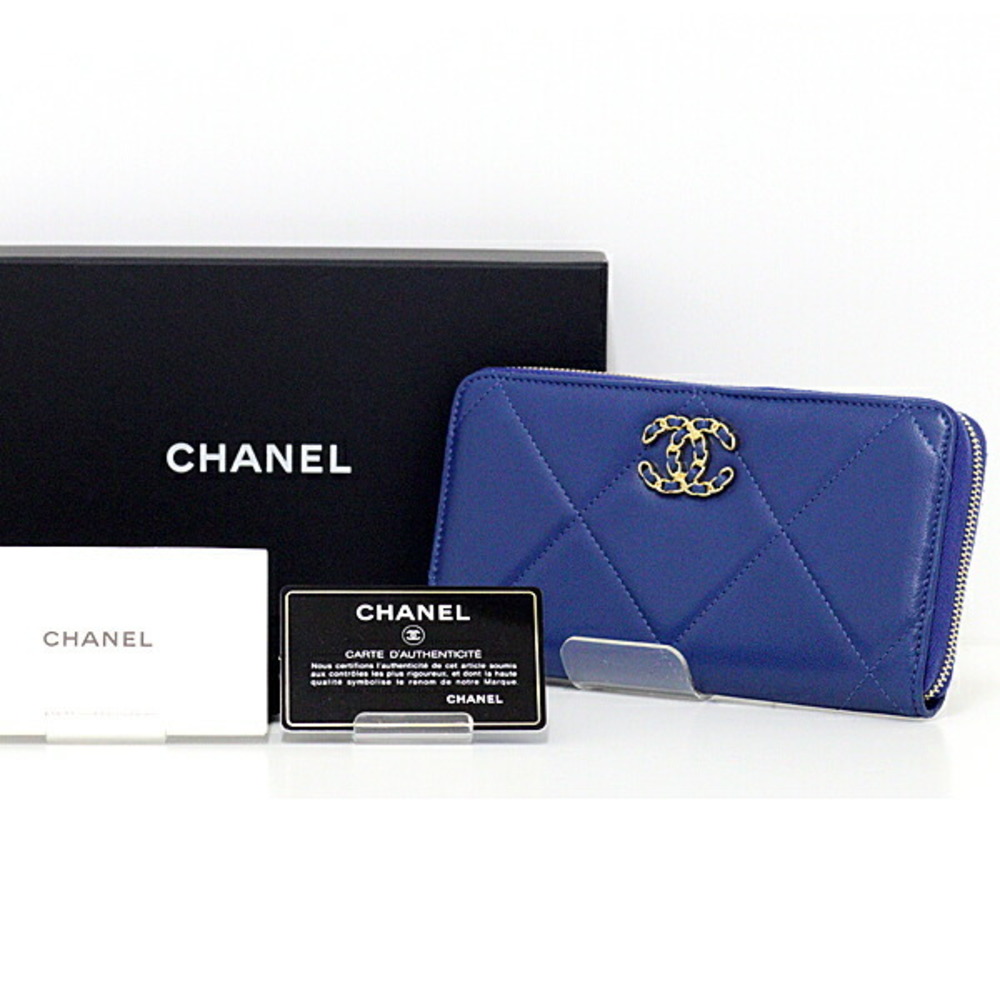 Chanel CHANEL19 Dizeneuf long zip AP1063 round wallet 29 series lambskin  blue | eLADY Globazone