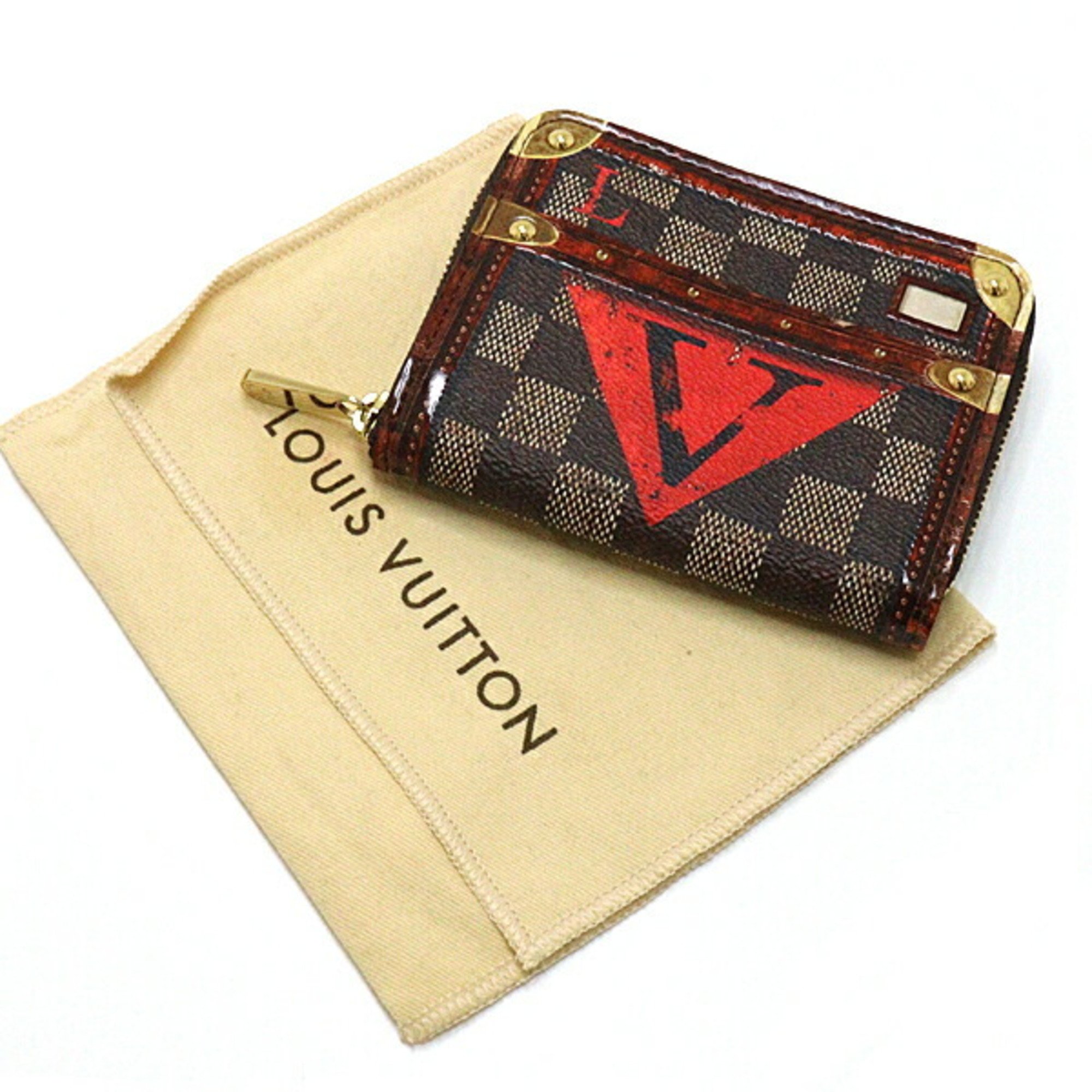 LOUIS VUITTON Louis Vuitton Zippy Coin Purse Damier Trunk Time Round M52745 Brown Red