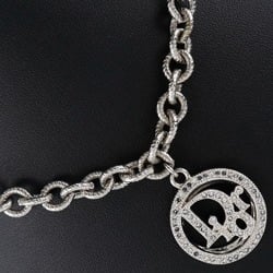 Christian Dior Logo Metal x Fake Pearl Rhinestone Silver Women's Necklace