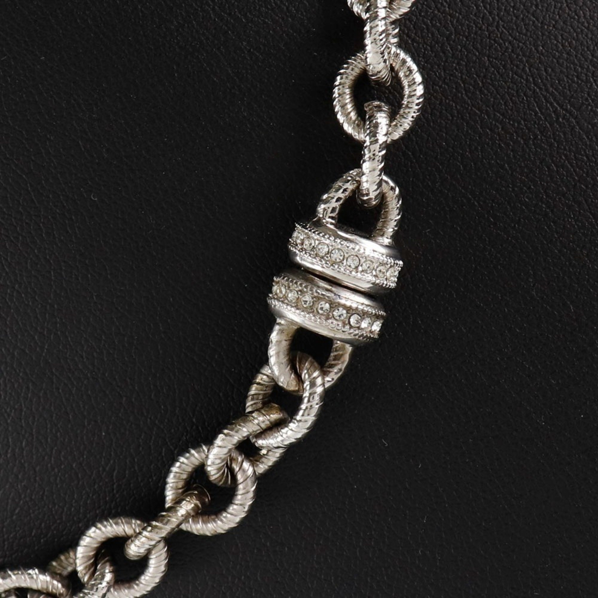 Christian Dior Logo Metal x Fake Pearl Rhinestone Silver Women's Necklace
