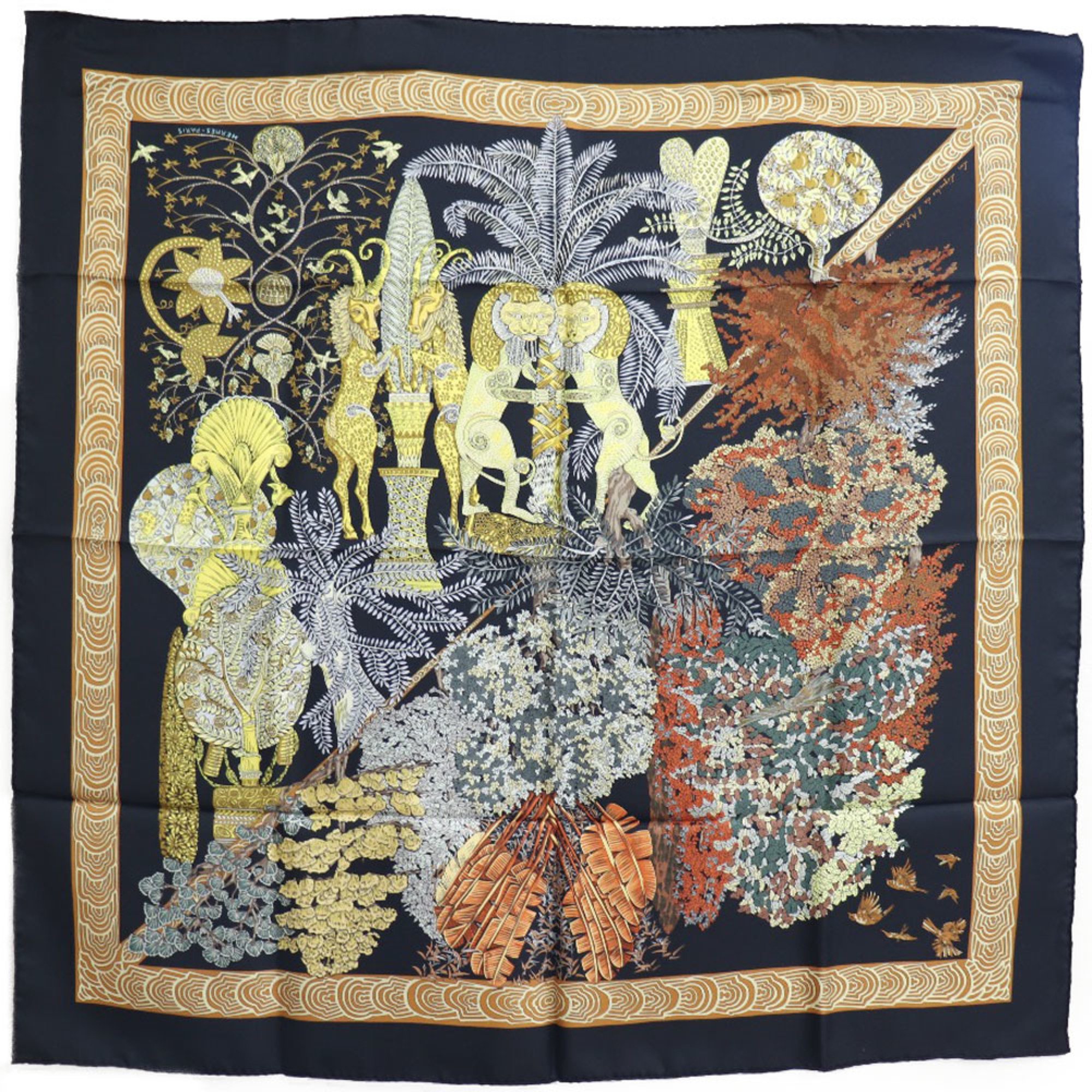 Hermes Carré 90 Les Legendes de L'Arbre Tree Legend Silk Black Women's Scarf