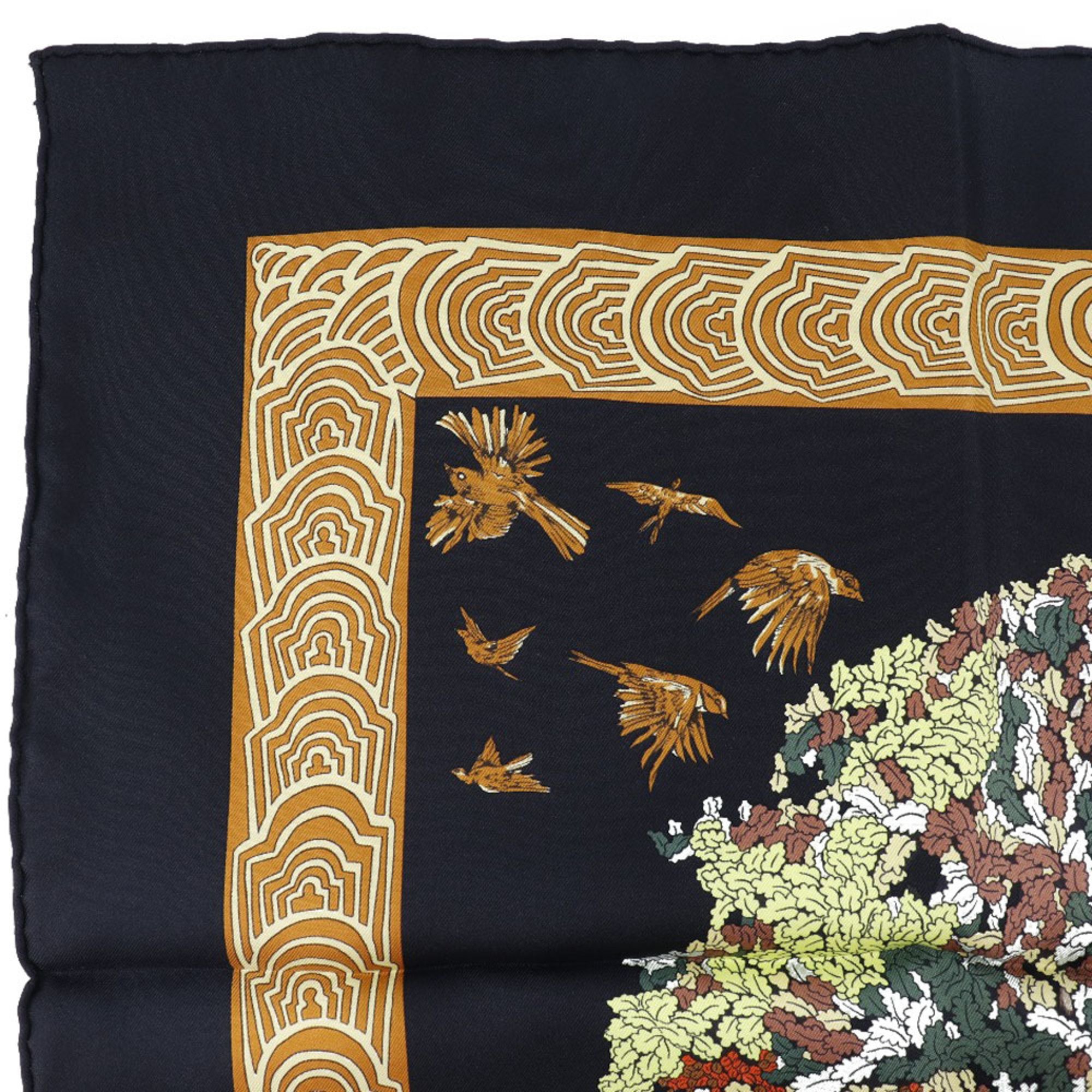 Hermes Carré 90 Les Legendes de L'Arbre Tree Legend Silk Black Women's Scarf