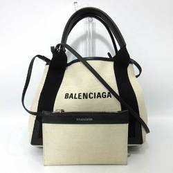 Balenciaga Bag Navy Cover XS Ivory x Black White Mini Tote Handbag Shoulder 2way Ladies Canvas Leather 390346 BALENCIAGA