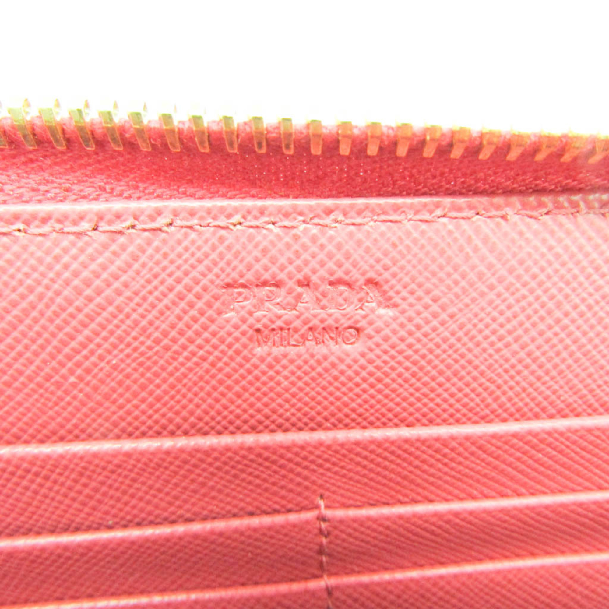 Prada Saffiano 1M0506 Women's Leather Long Wallet (bi-fold) Peonia