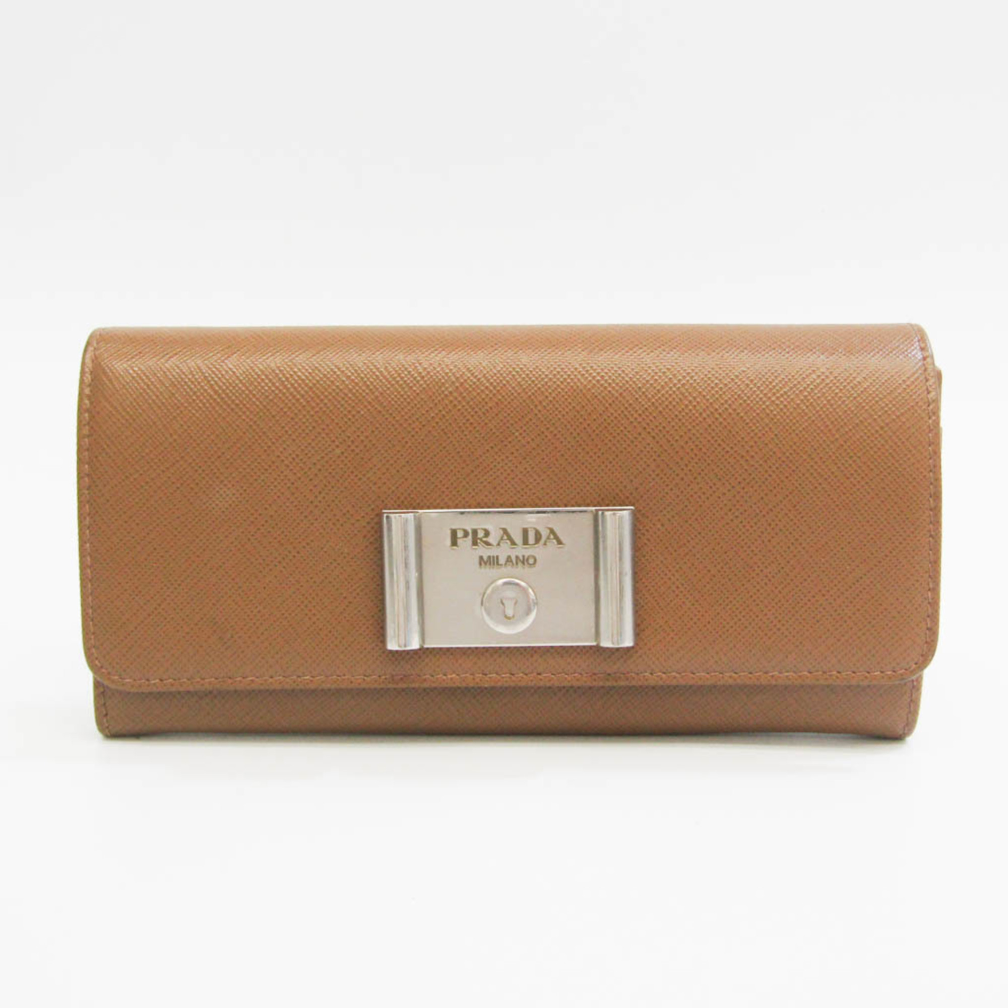 Prada Saffiano SAFFIANO LOCK 1MH037 Men,Women Leather Long Wallet (bi-fold) Light Brown