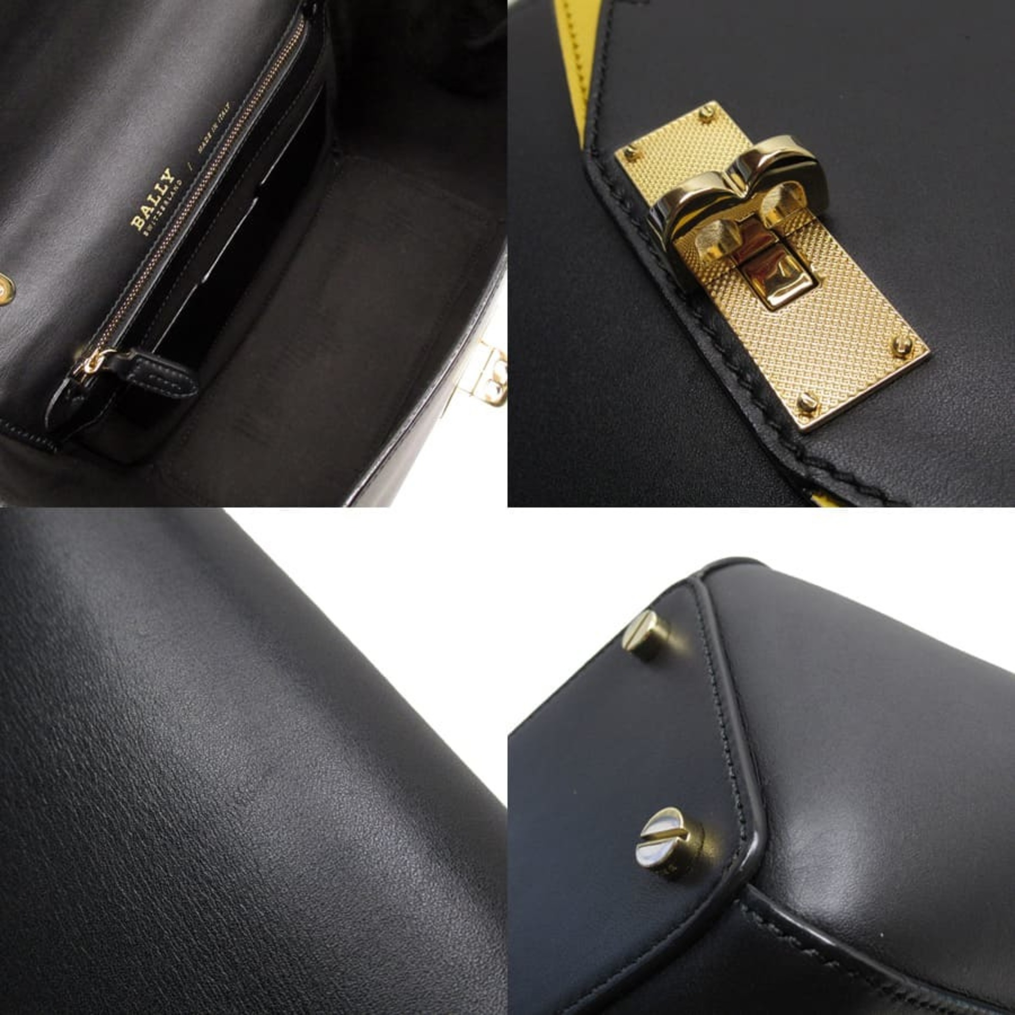 Barry BALLY handbag shoulder bag B TURN SMALL black x gold yellow leather