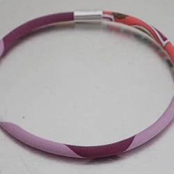 Hermes HERMES bangle bracelet petit ash petite H purple x multicolor silk silver hardware women's