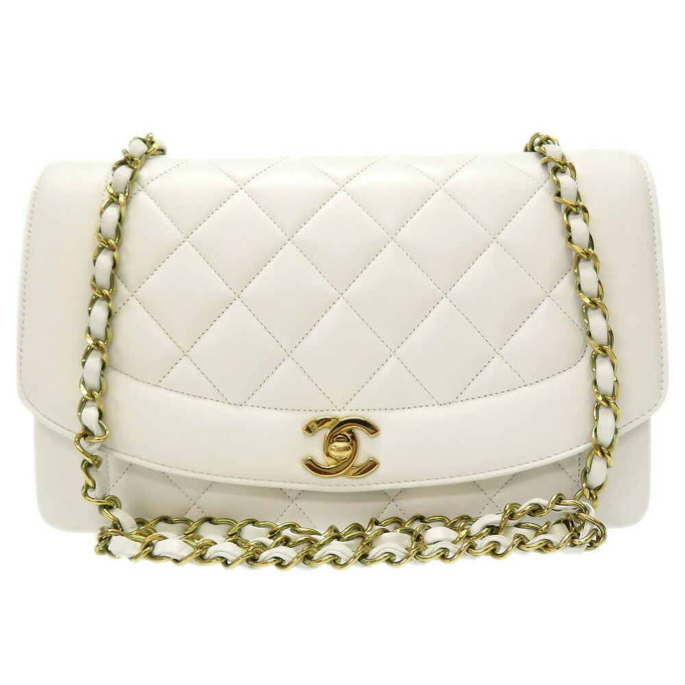 Chanel Diana 25 Medium Matelasse Lambskin White Gold Chain