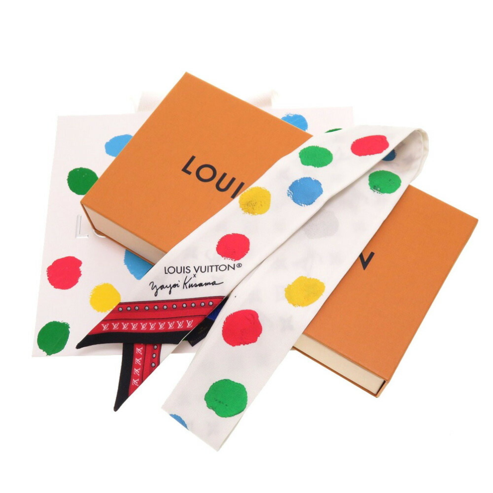 Louis Vuitton × Yayoi Kusama YK Bando BB Painted Dot M78284 White Silk Scarf Muffler