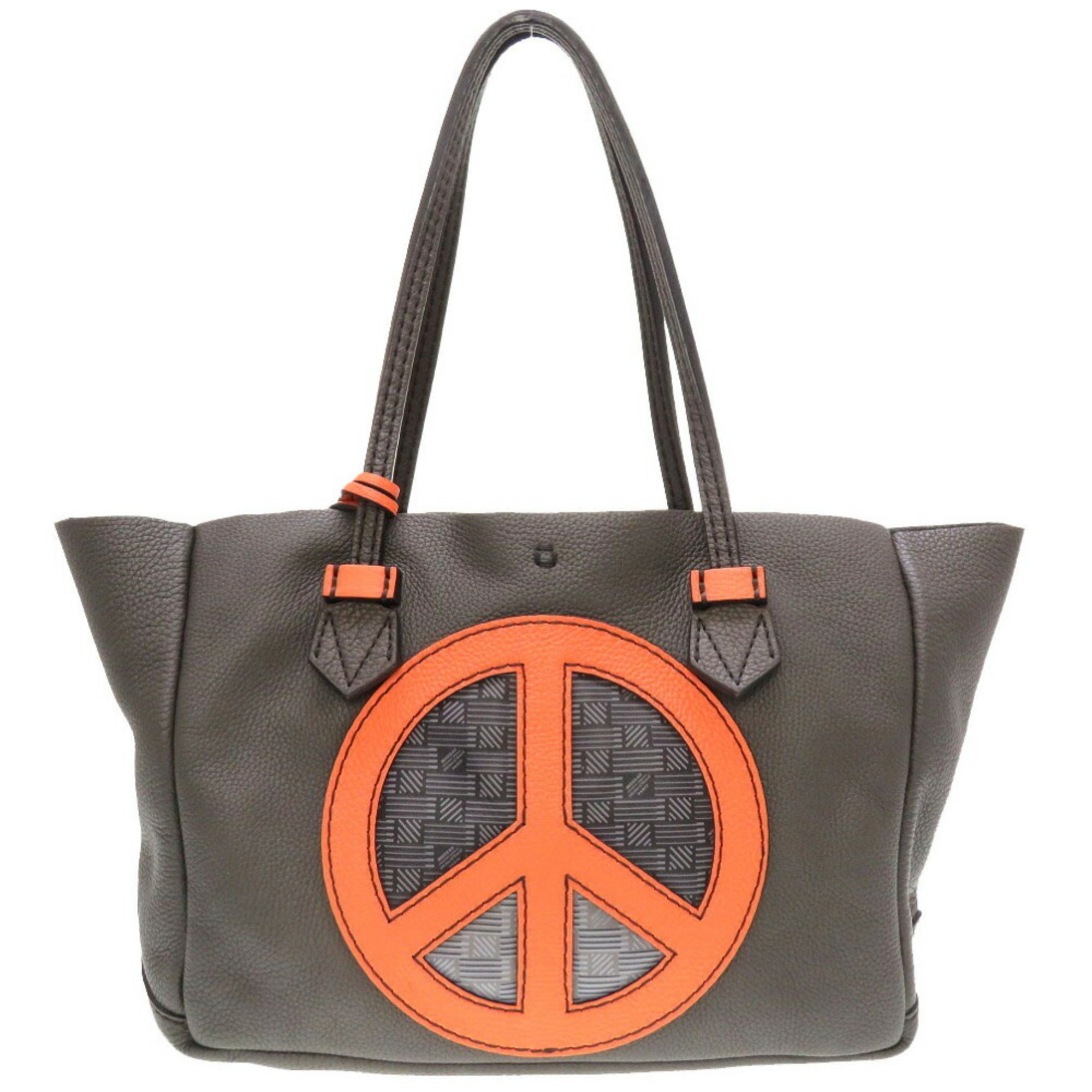 Moreau Paris Vincennes MM Peacemark Leather Gray Tote Bag