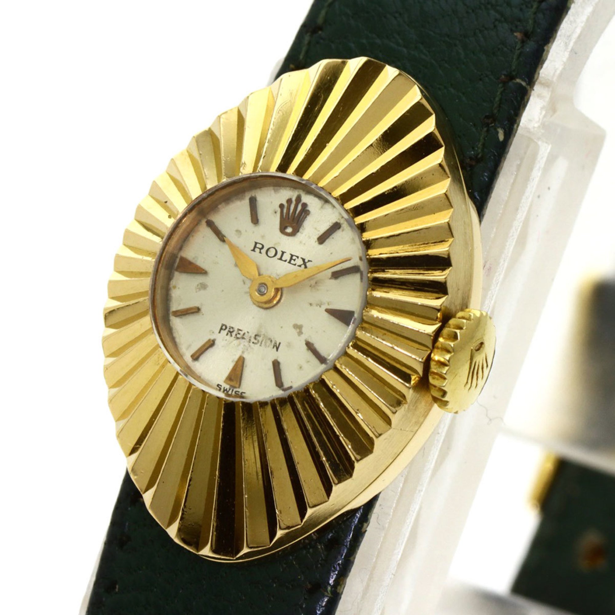 Rolex chameleon 9667 precision almond watch K18 yellow gold leather ladies ROLEX