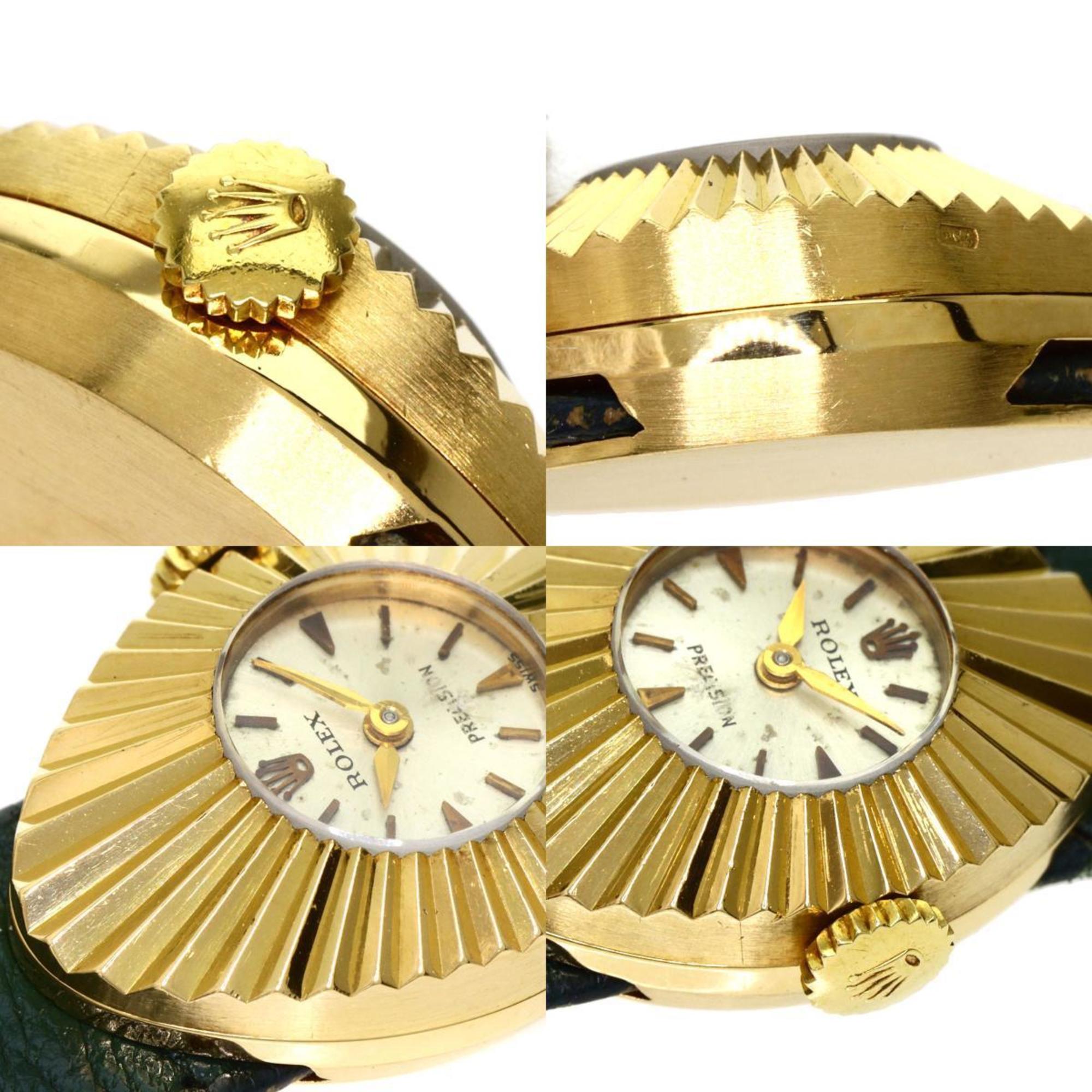 Rolex chameleon 9667 precision almond watch K18 yellow gold leather ladies ROLEX