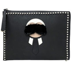 Fendi clutch bag black 8M0370 L-shaped leather studs fur FENDI strap handbag ladies character