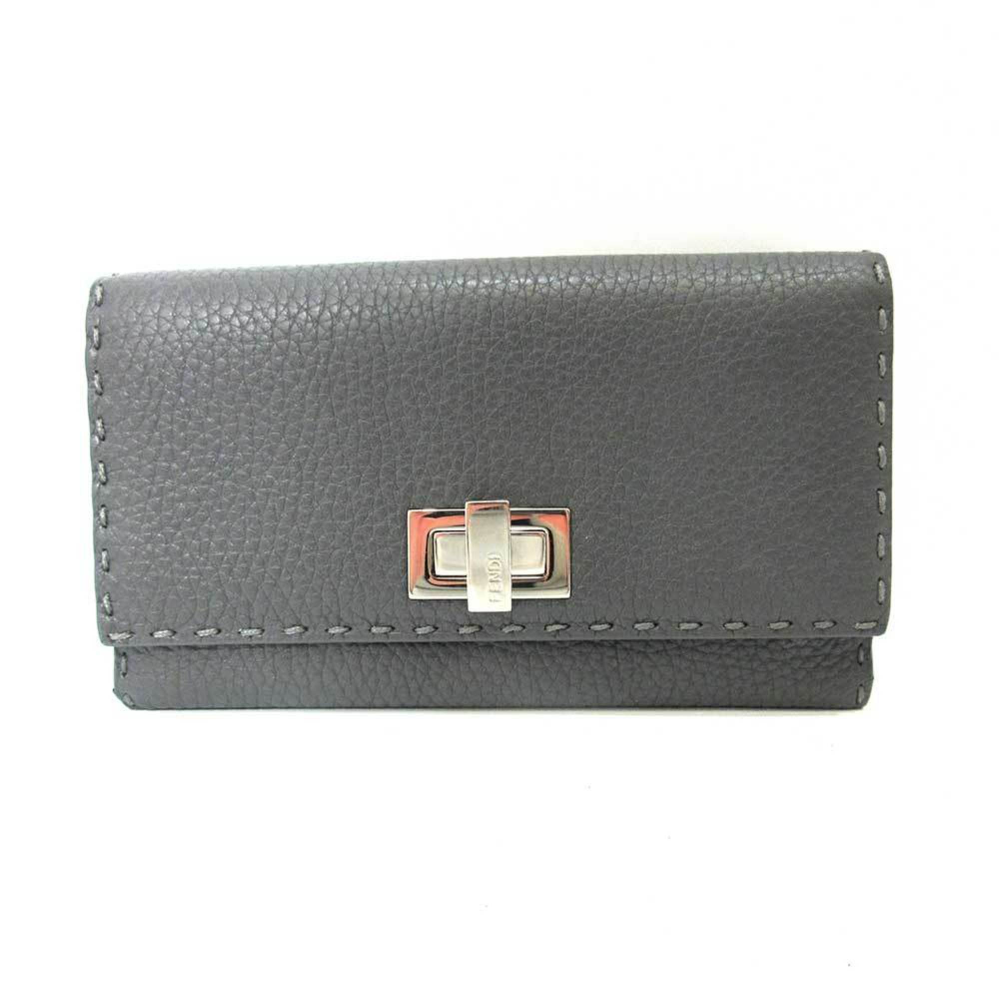 Fendi Wallet Selleria Peekaboo Long Bifold Gray Double Open Women's Leather 8M0308 FENDI