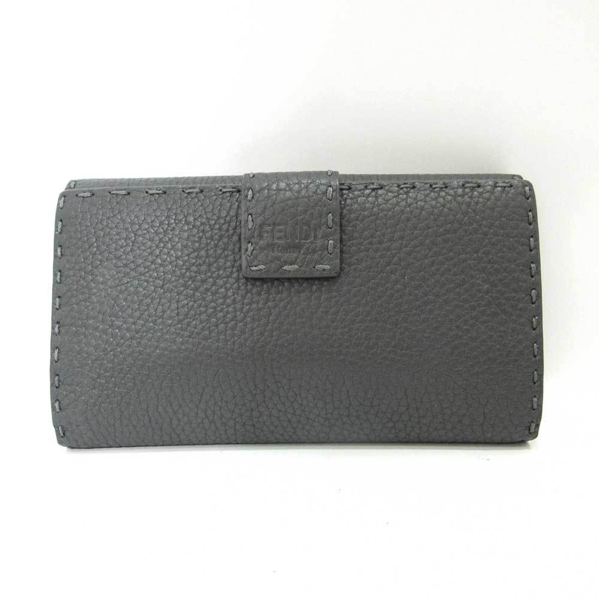 Fendi Wallet Selleria Peekaboo Long Bifold Gray Double Open Women's Leather 8M0308 FENDI