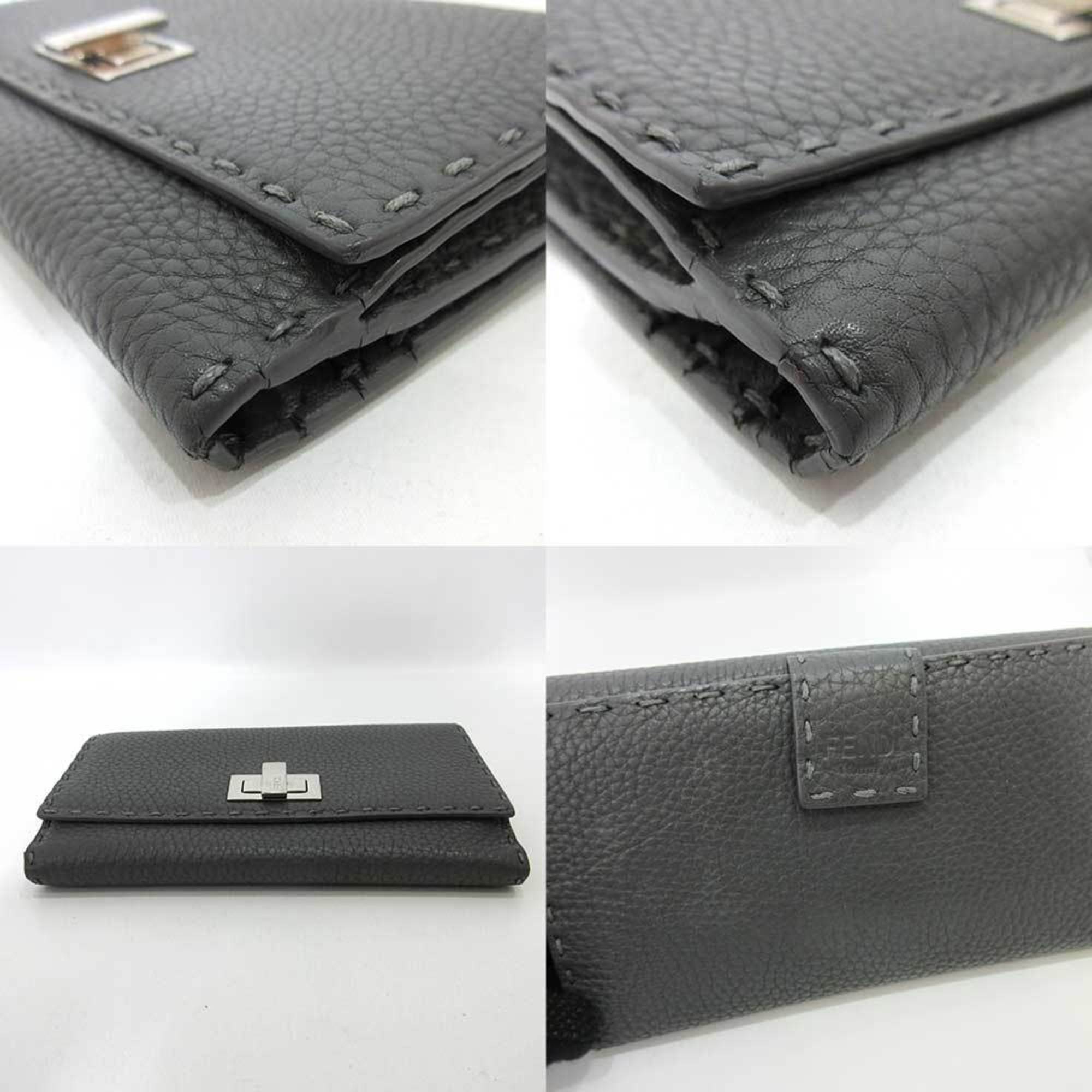 Fendi Wallet Selleria Peekaboo Long Bifold Gray Double Open Women's Leather 8M0308 FENDI