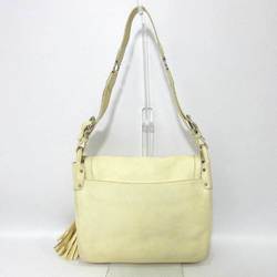 Salvatore Ferragamo bag Gancini one-shoulder ivory white silver metal fittings semi-shoulder fringe tassel ladies leather