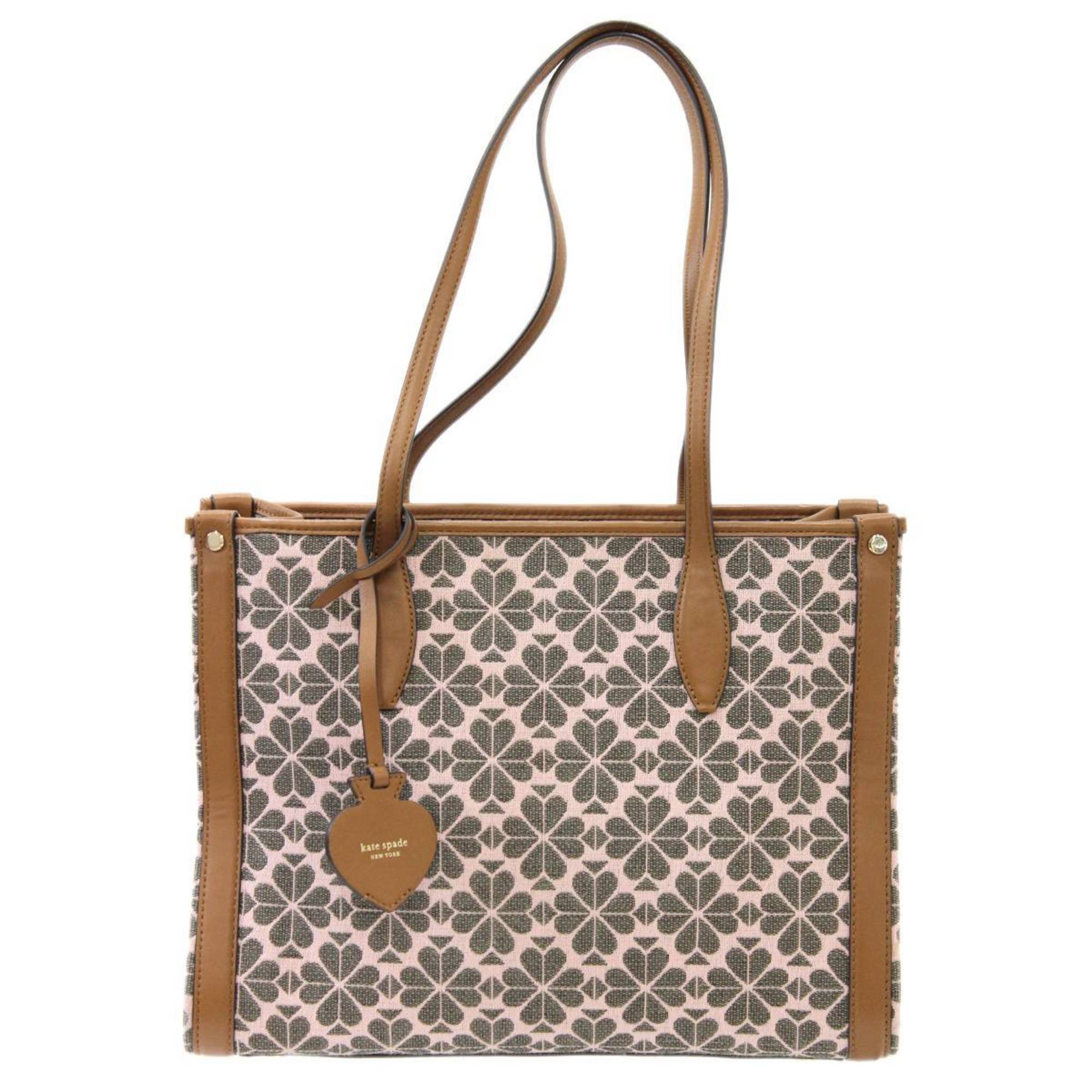 Kate Spade spade flower collection tote bag shoulder jacquard leather pink x brown women's KS