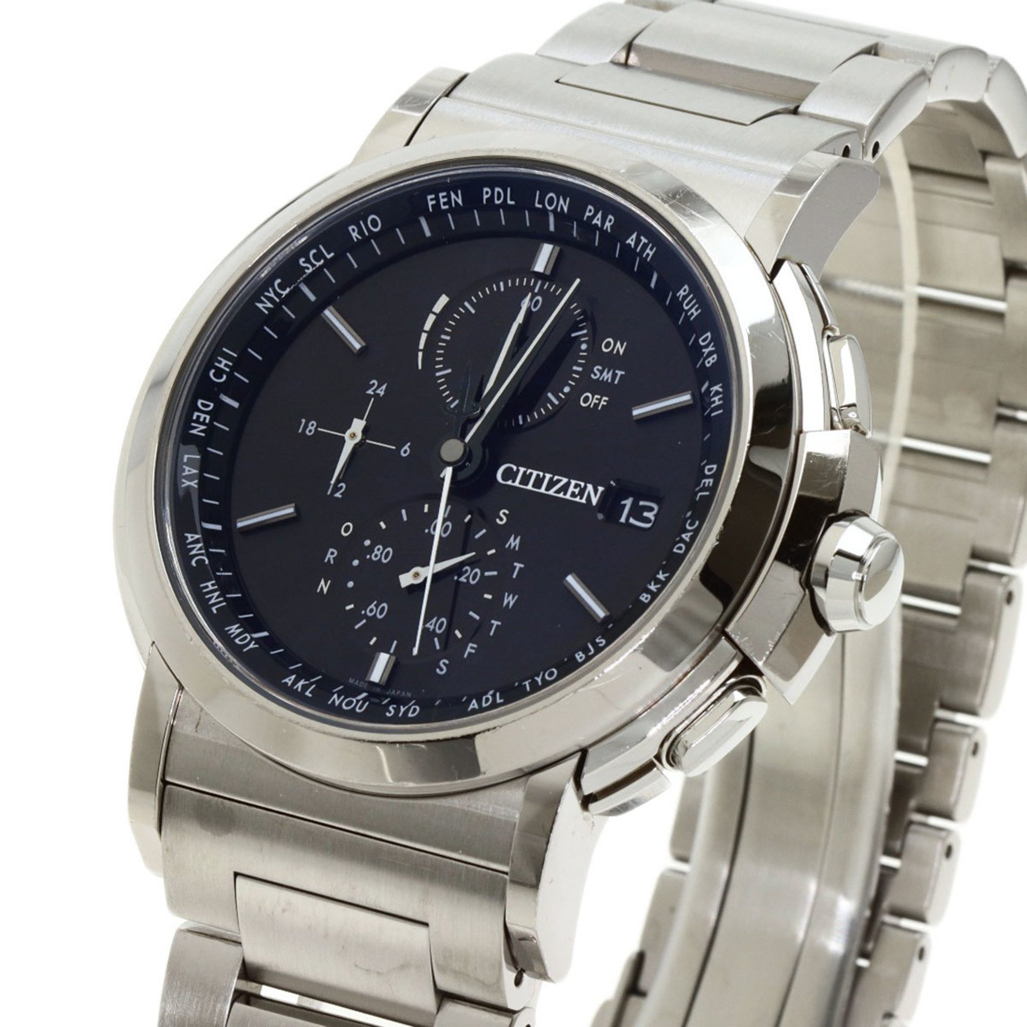 Citizen H800-T019960 AT8080-52E Eco Drive Direct Flight Watch Stainless Steel SS Men's