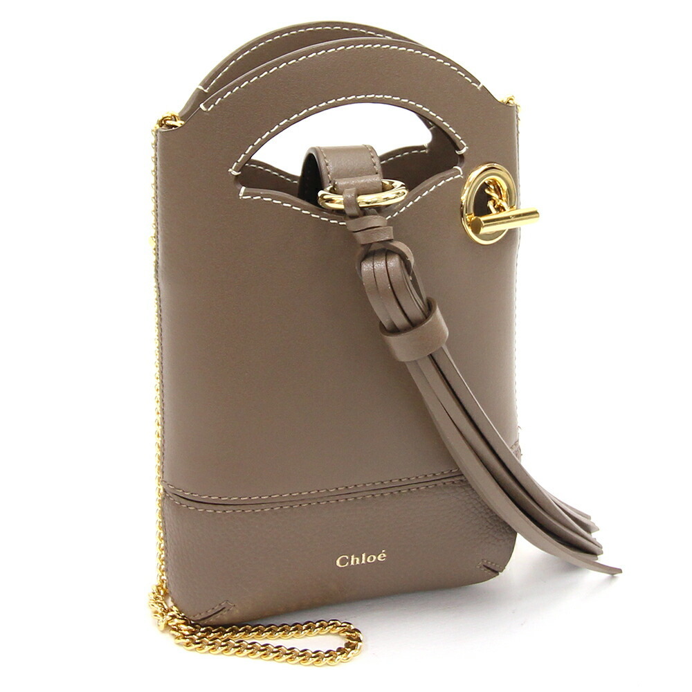 Chloé Chloe Shoulder Bag Phone Pouch 01.21.45.65 Greige Leather Ladies  Chain Mobile