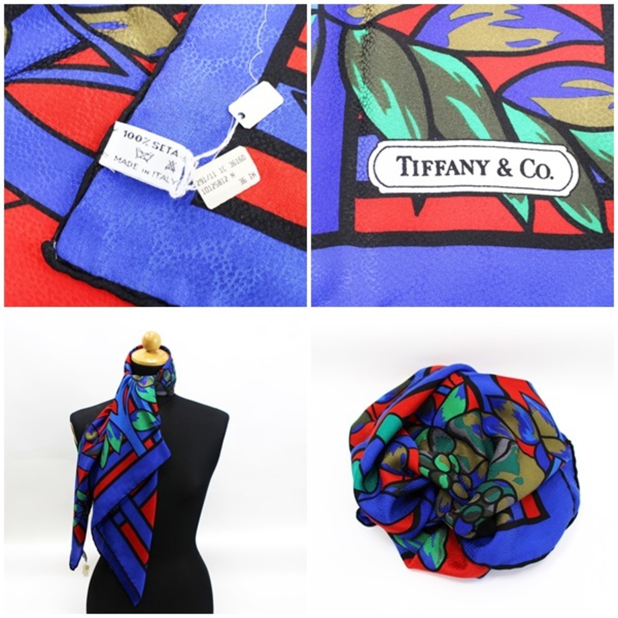 Tiffany Silk Scarf Muffler Blue x Red Ladies