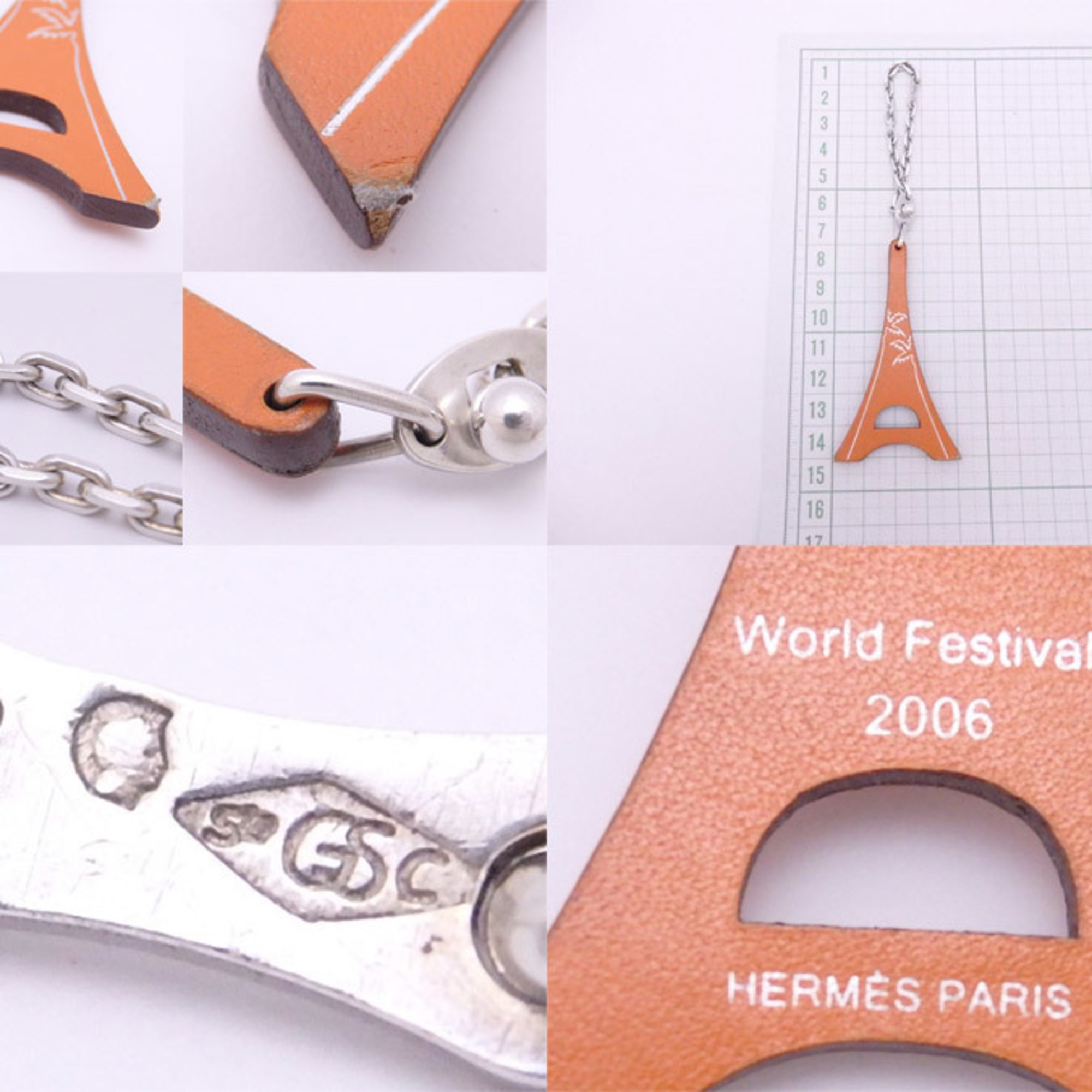 Hermes HERMES Bag Charm World Festival 2006 Orange x Silver Leather 925
