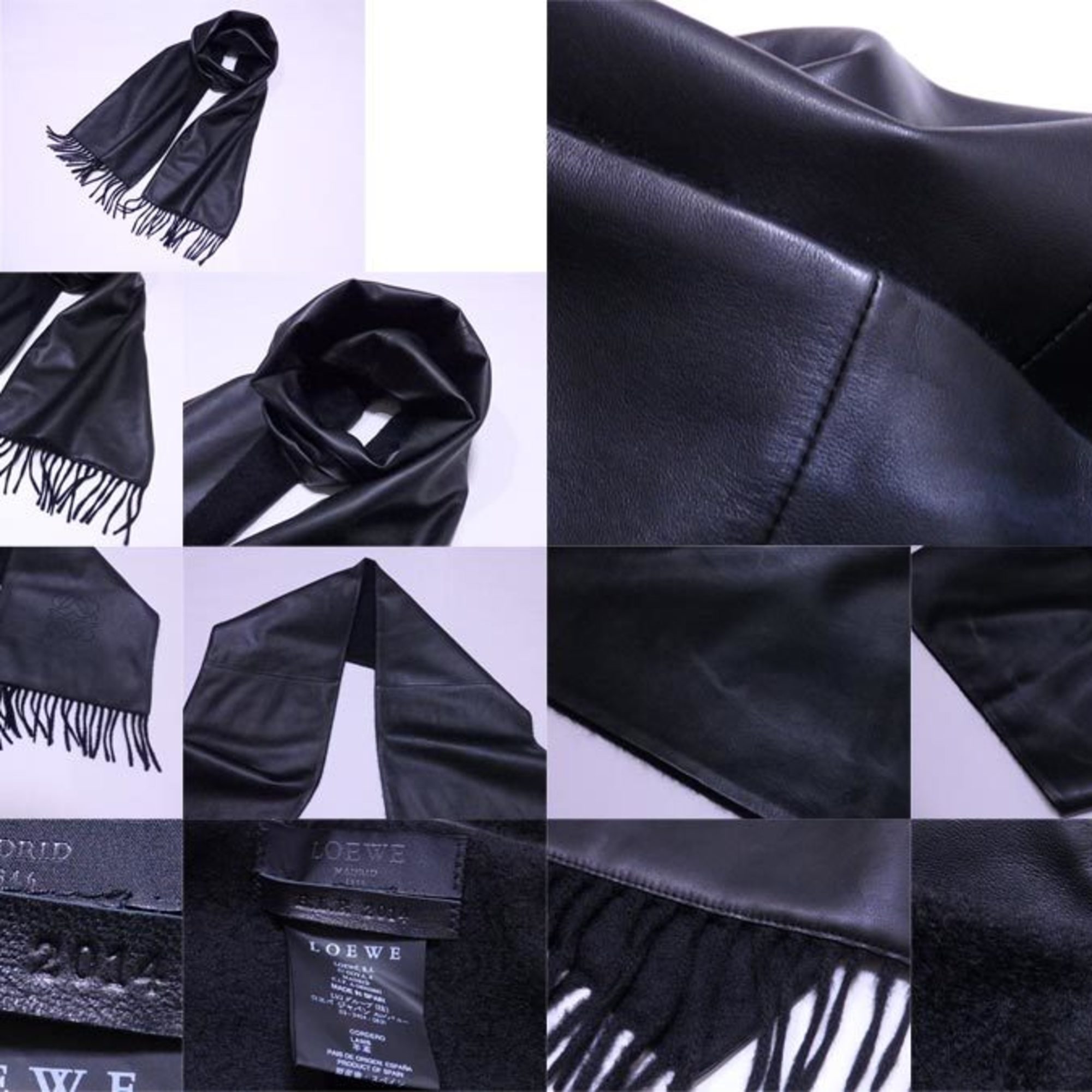 Loewe LOEWE shawl stole scarf anagram black leather x cashmere ladies