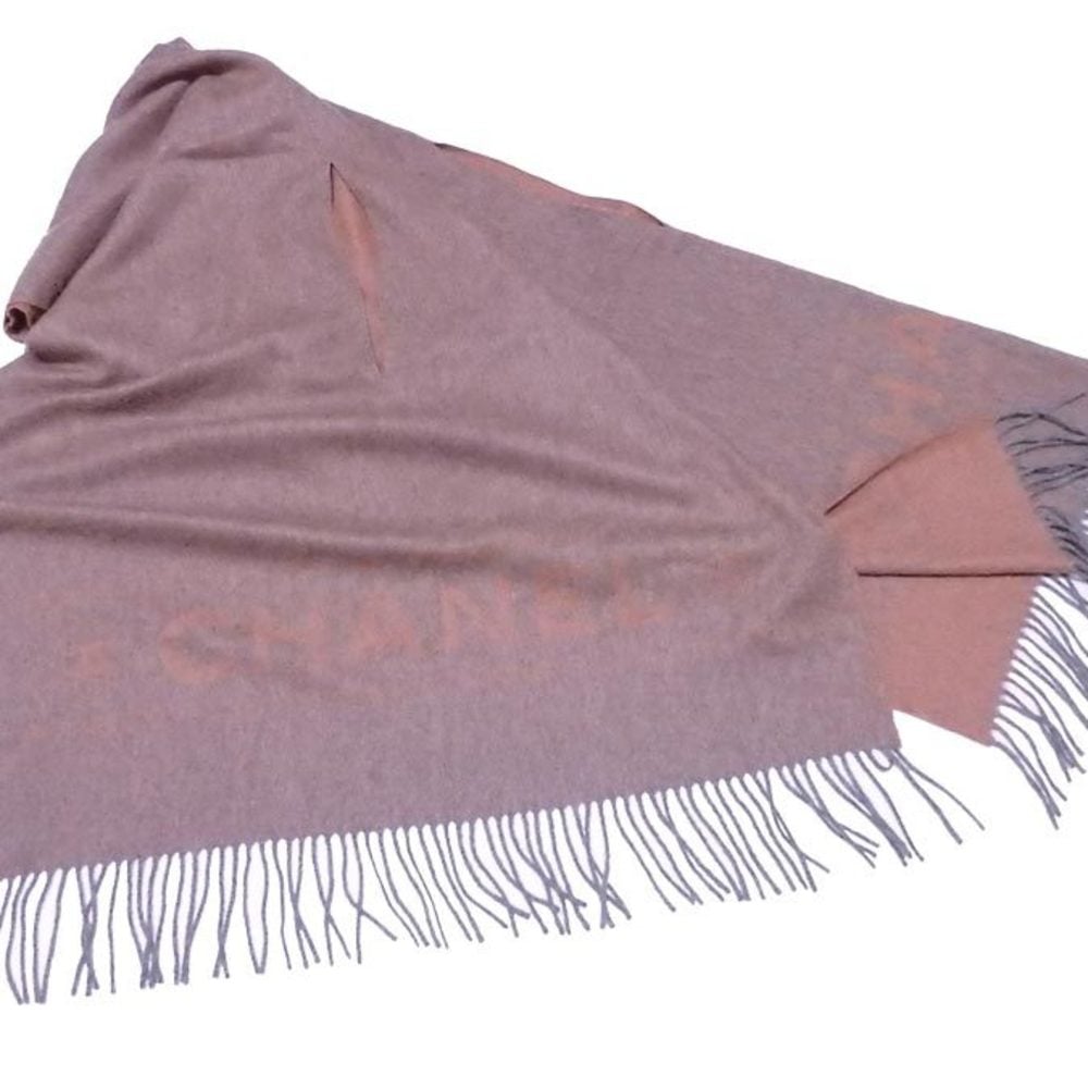 Chanel CHANEL shawl stole scarf orange gray 100% cashmere ladies