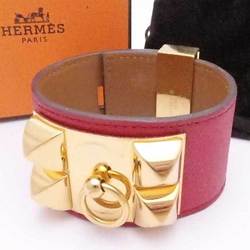 Hermes HERMES bracelet Collierd cyan red leather x gold metal fittings