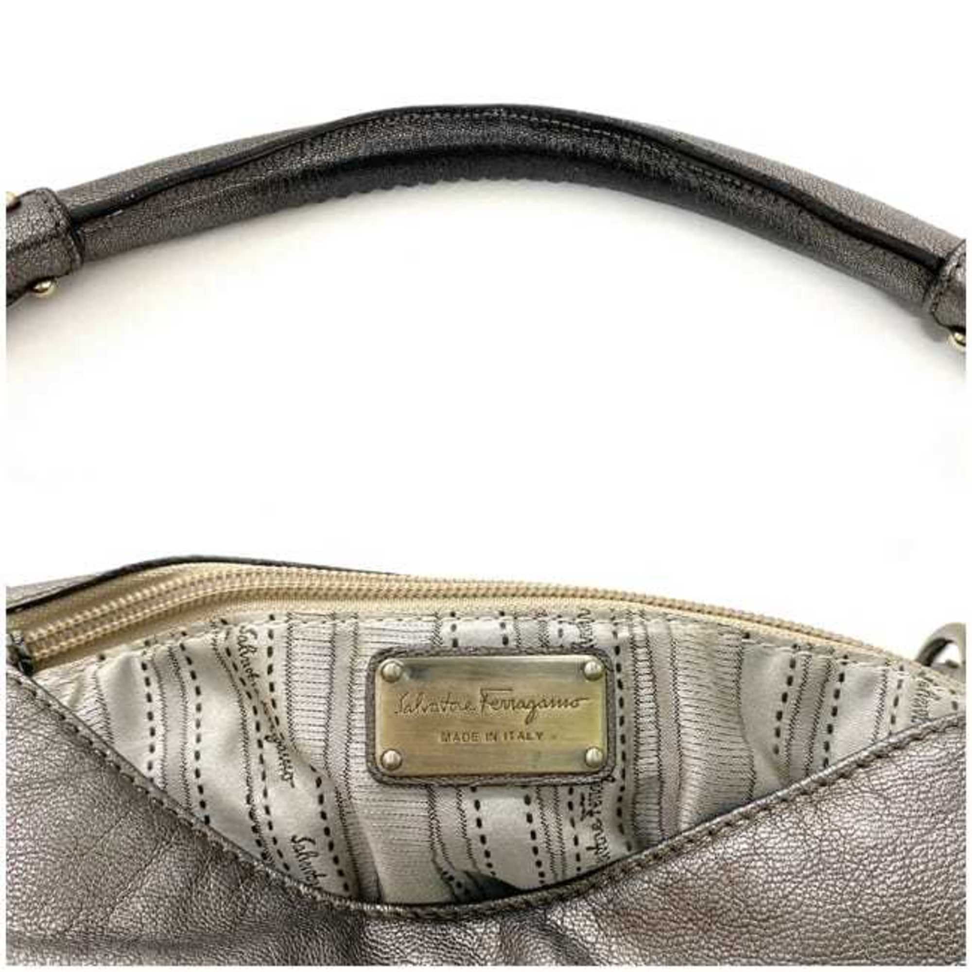 Salvatore Ferragamo Bag Silver Gancini FJ21C 450 Leather Tassel Flap Charm