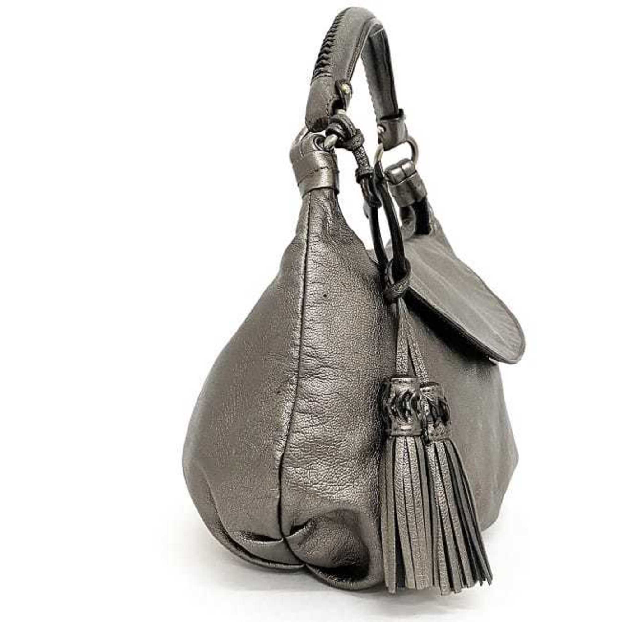 Salvatore Ferragamo Bag Silver Gancini FJ21C 450 Leather Tassel Flap Charm