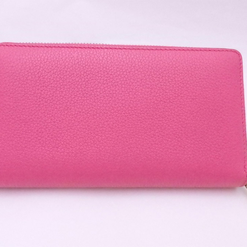 Gucci Round Zipper Long Wallet Pink Leather x Gold Hardware Women's Men's  496317