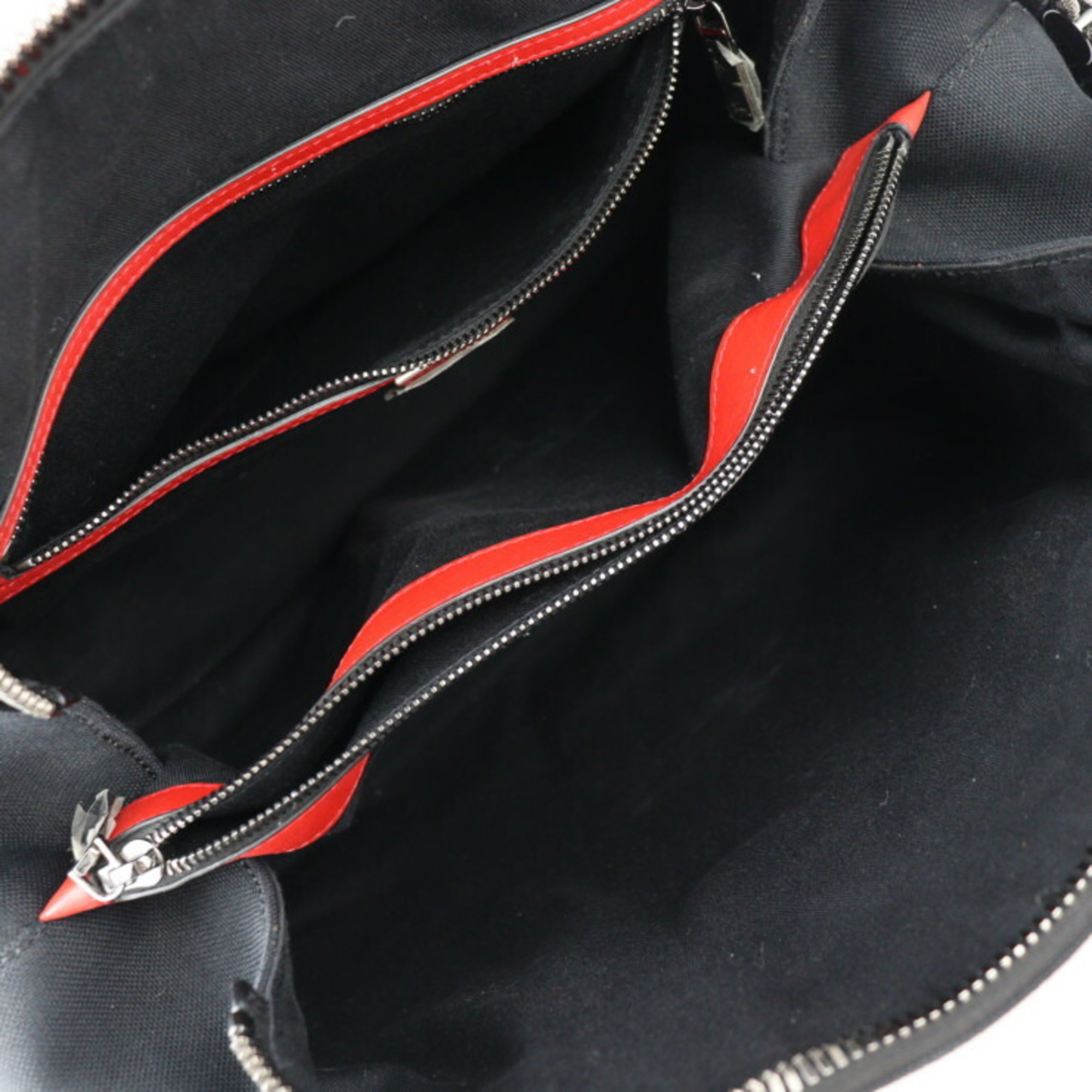 Christian Louboutin BAGDAMON Bag Demon Shoulder Canvas Leather Black Red Boston Handbag