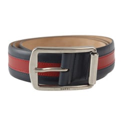 GUCCI Gucci sherry line belt 295331 notation size 115 leather dark navy red vintage silver metal fittings