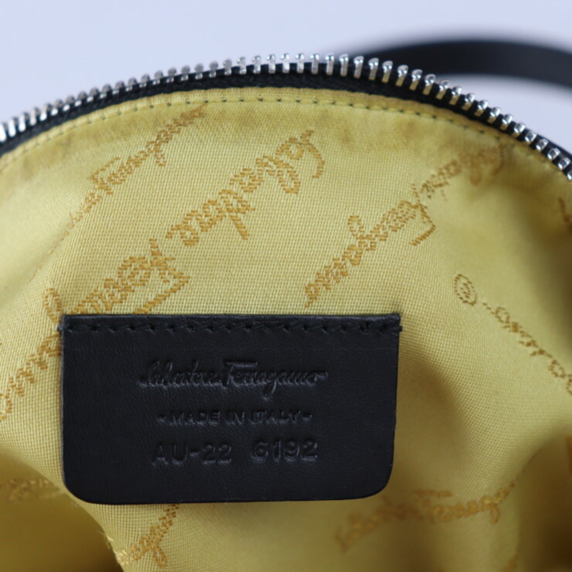 Salvatore Ferragamo Hand Pouch Handbag 22 6192 Nylon Leather Black Multicolor Silver Hardware Mini Bag