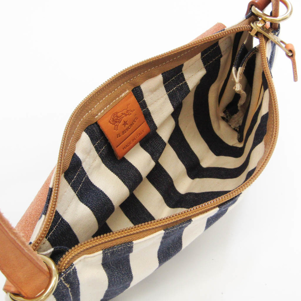 Il Bisonte Stripe Women's Leather,Canvas Shoulder Bag Beige,Cream,Navy |  eLADY Globazone