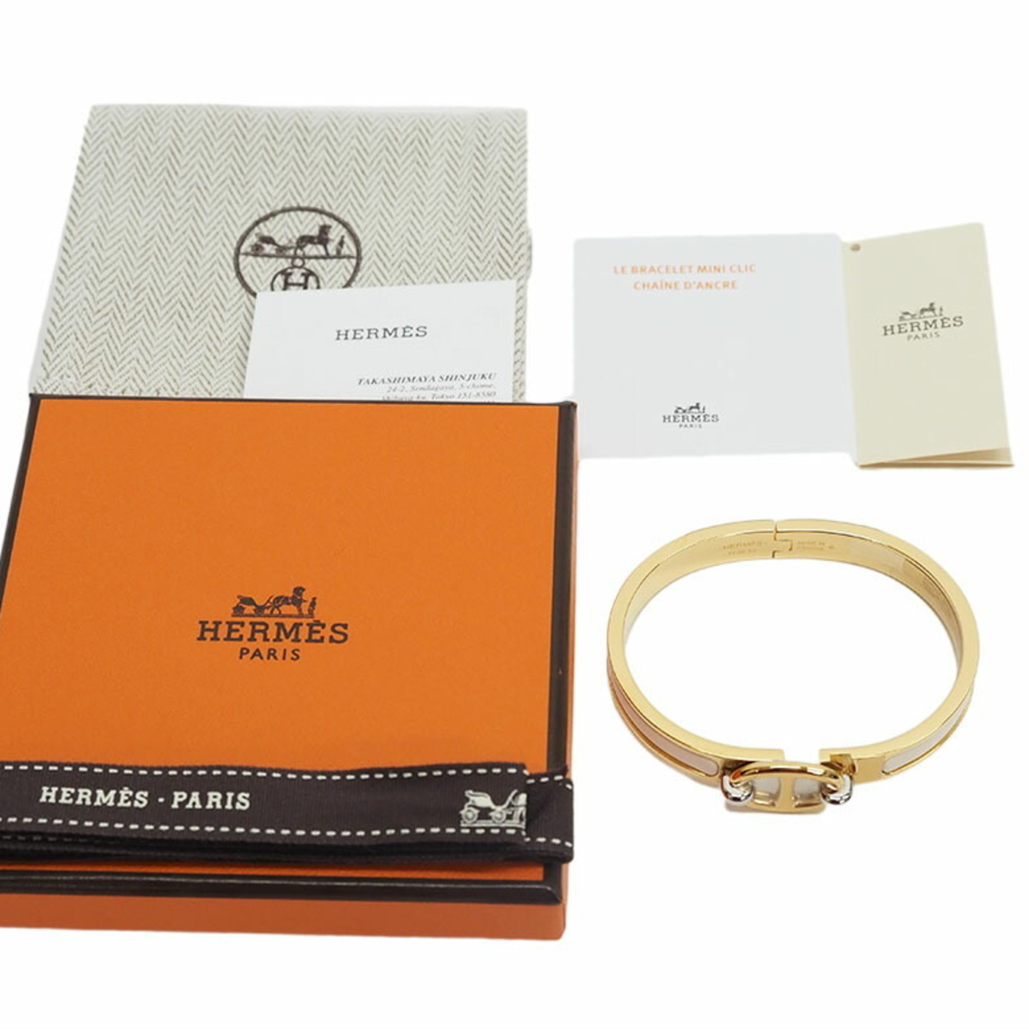 Hermes HERMES Enamel Bracelet Mini Click Shane Dunkle 8mm Cream Gold Women's