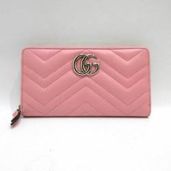 Gucci Wallet GG Marmont Long Round Zipper Pink Silver Hardware Women's Quilted Leather 443123 GUCCI