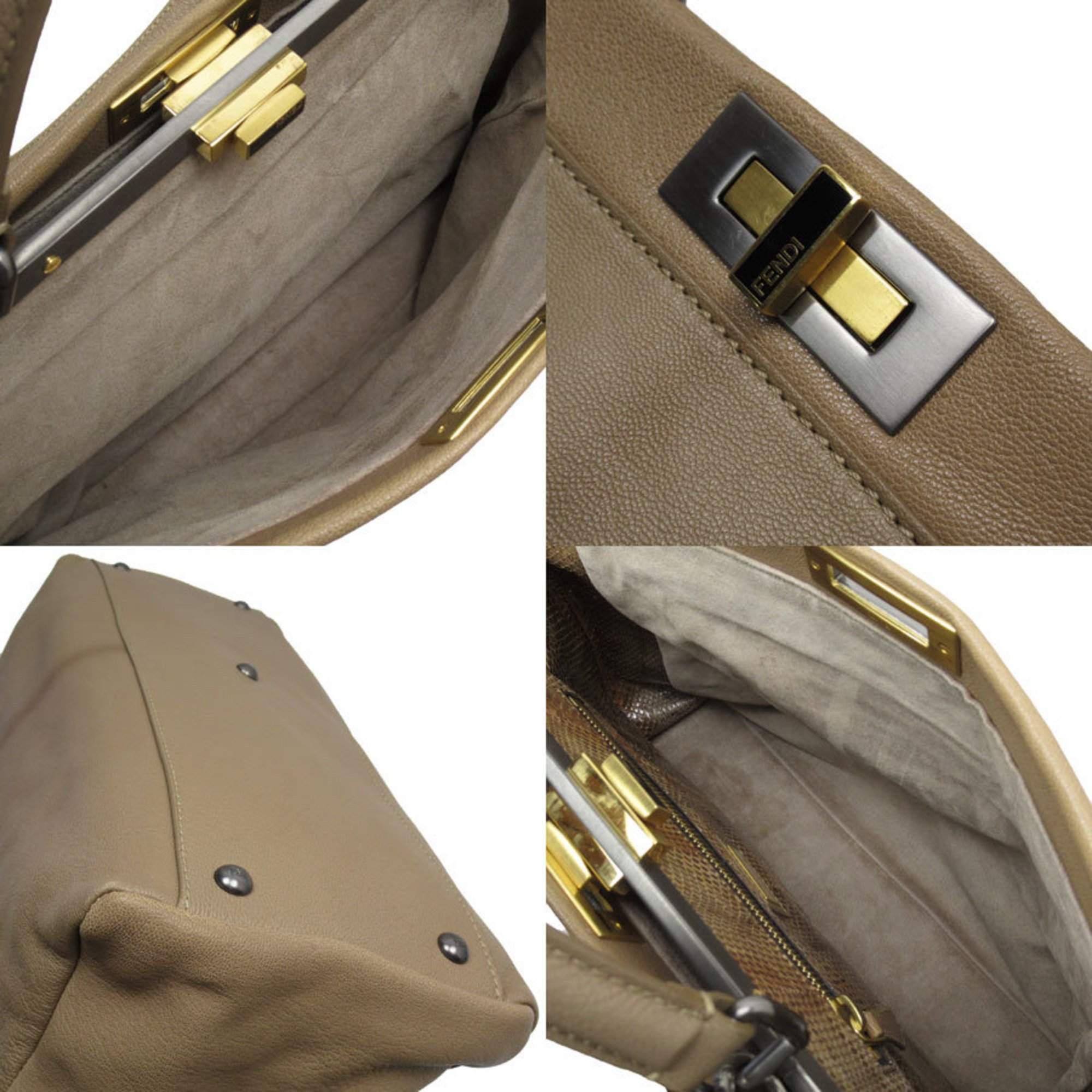 Fendi FENDI Handbag Shoulder Bag Peekaboo Large Leather Brown Beige Unisex 8BN210-HAM-119-2373