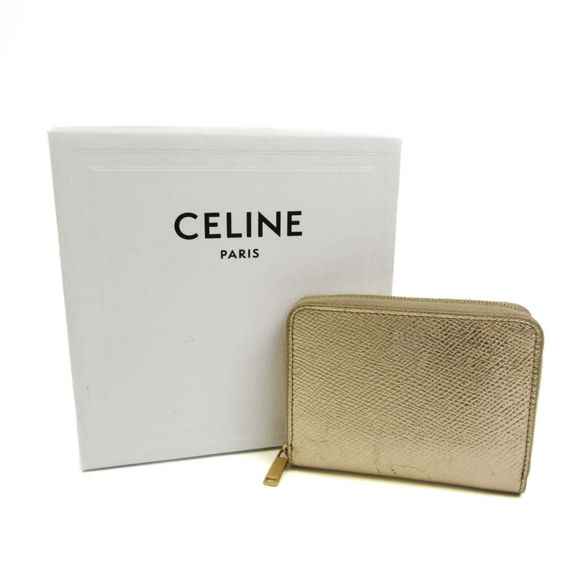 Celine Compact Zip Wallet 10B663 Leather Card Case Gold