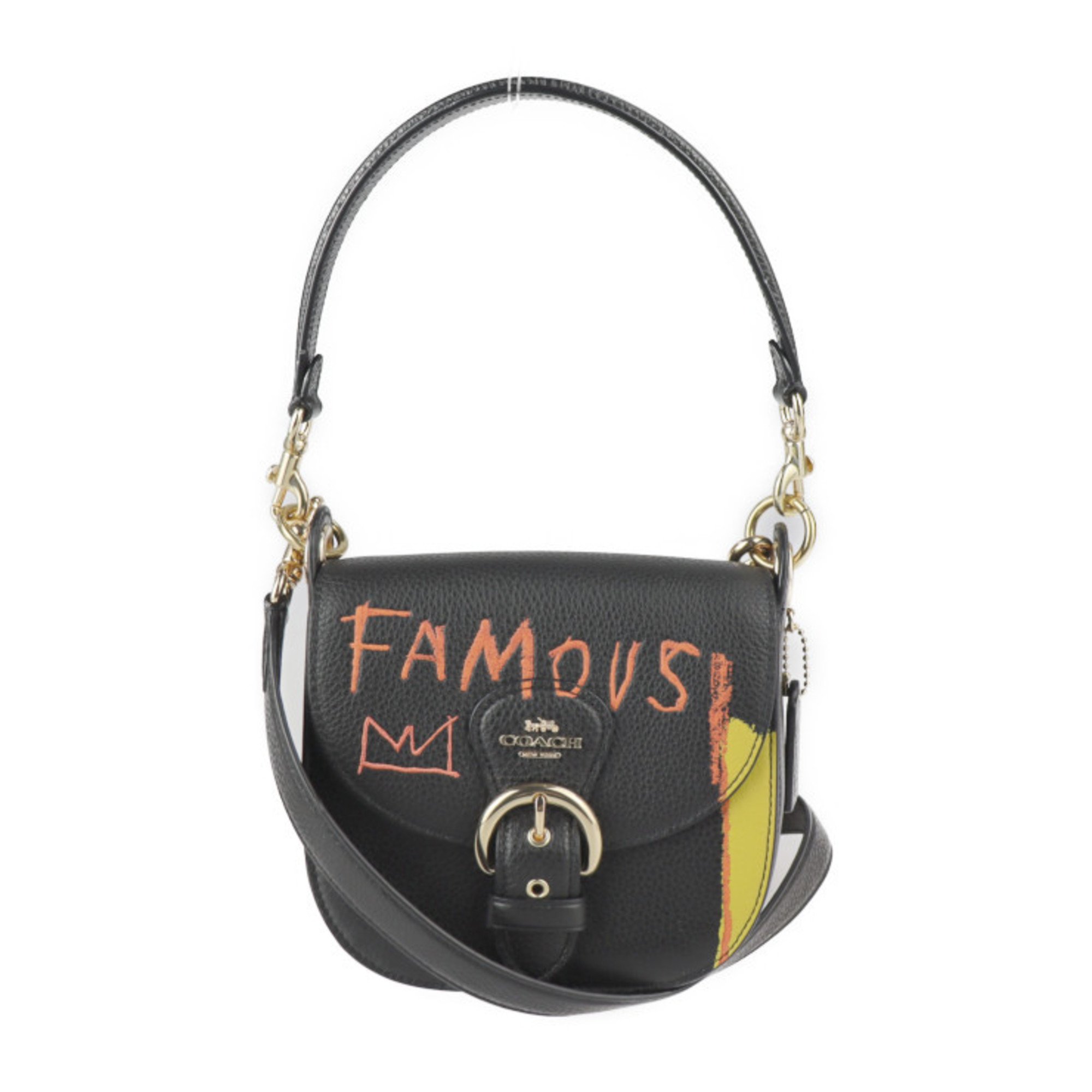 COACH coach Basquiat collaboration shoulder bag C5663 leather black multicolor gold metal fittings 2WAY crossbody handbag pochette