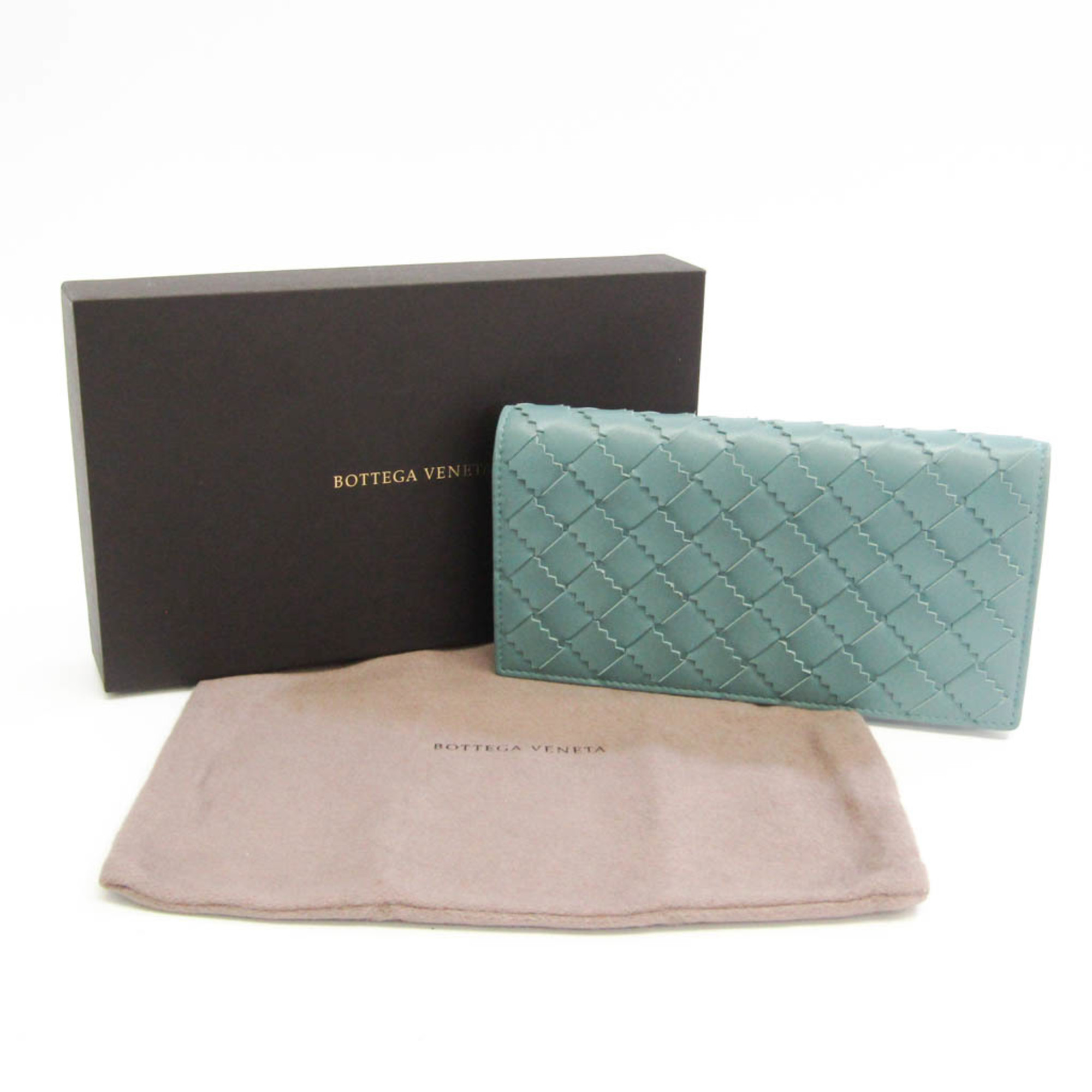 Bottega Veneta Intrecciato 600873 Women,Men Leather Long Wallet (bi-fold) Blue Green