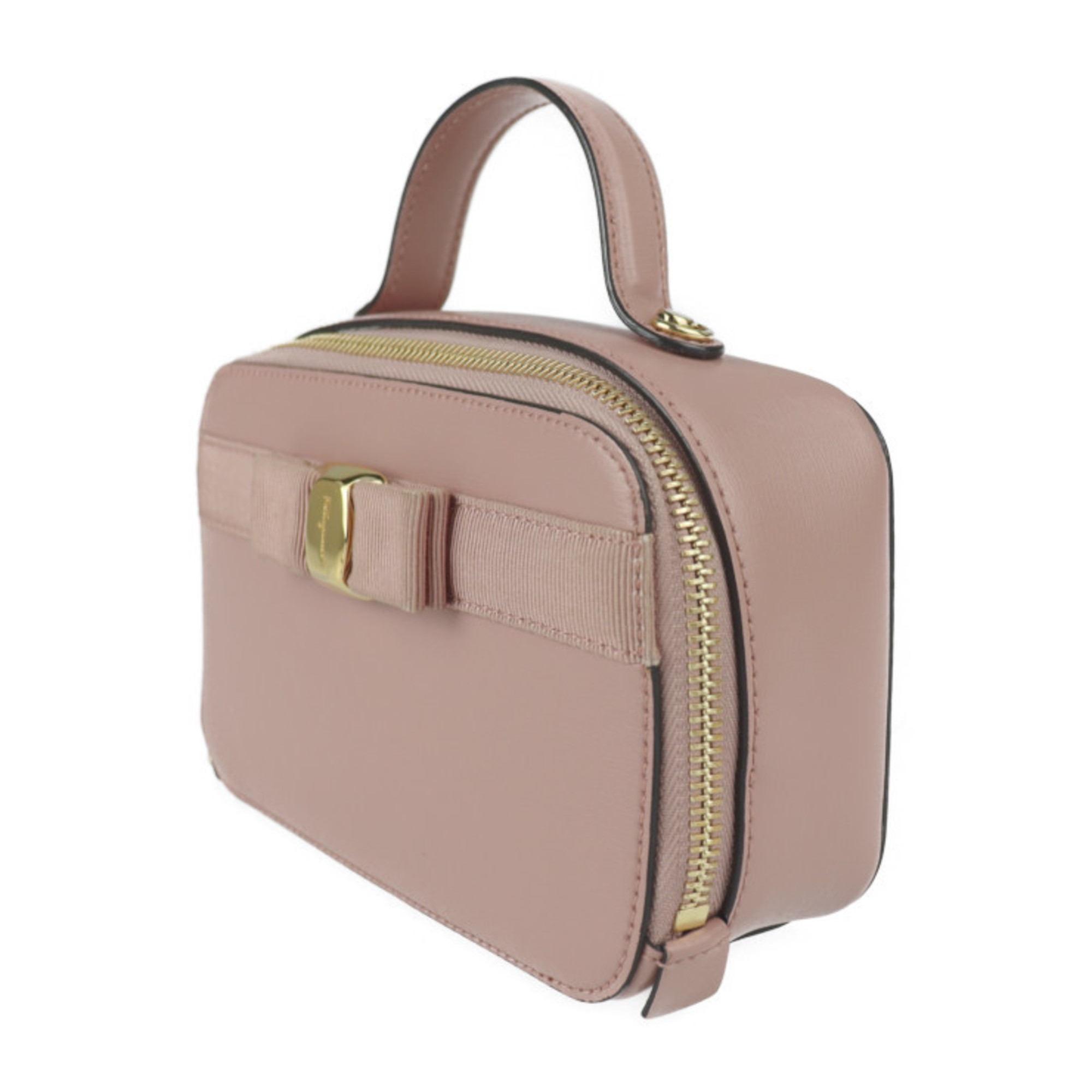 Salvatore Ferragamo Vara shoulder bag 22 E004 calf leather pink beige gold hardware 2WAY handbag pochette ribbon