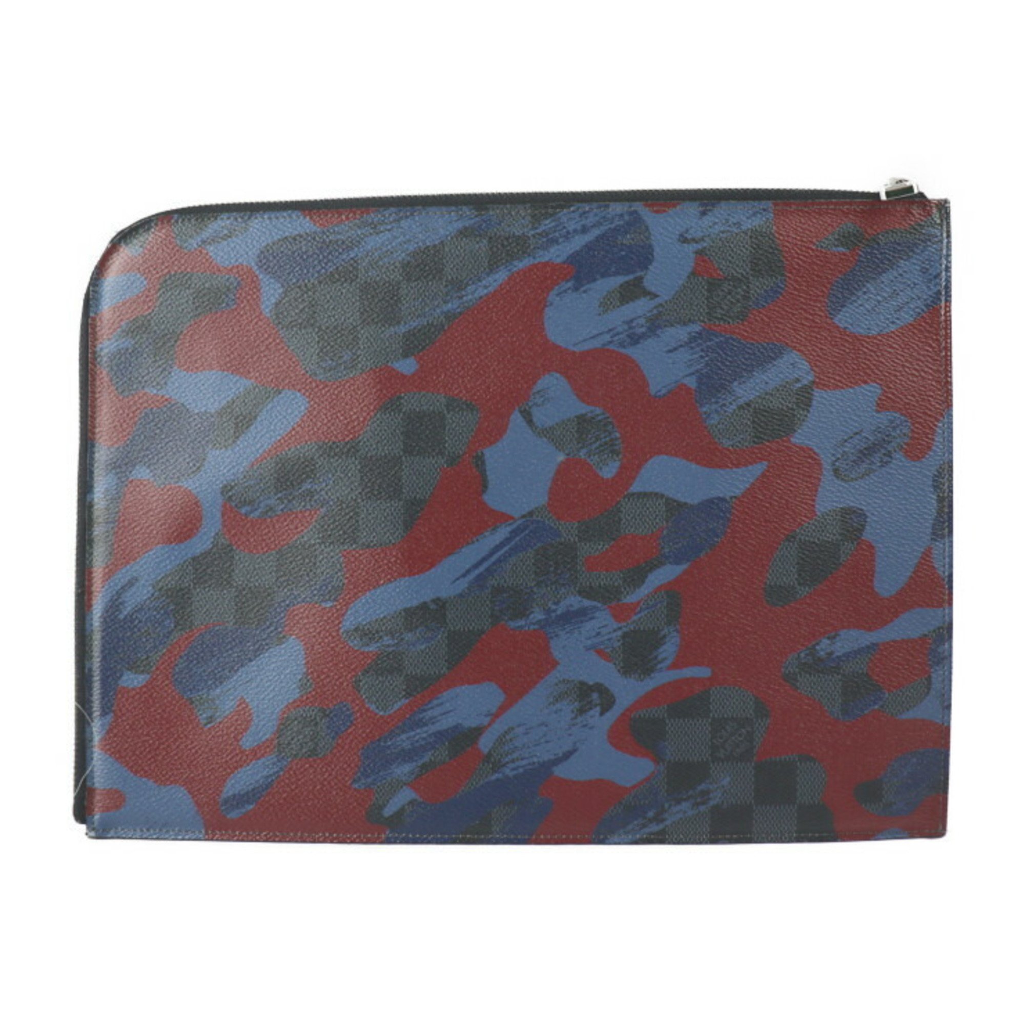 LOUIS VUITTON Louis Vuitton Pochette Jules GM Camouflage Second Bag N63292 Damier Cobalt Canvas Multicolor Silver Metal Fittings L-shaped Zipper Clutch Pouch