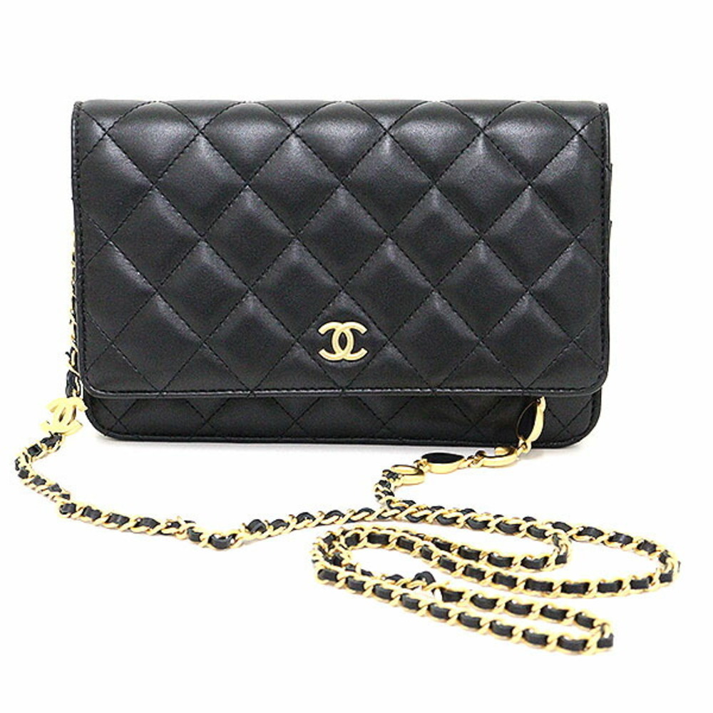 Chanel CHANEL Chain Wallet Quilted Lambskin Black Gold Metal Fittings  AP3035 Matrasse Coco Mark Heart CC Mini Shoulder Bag Random Serial No Cash  on Delivery