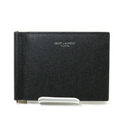 Saint Laurent SAINT LAURENT Money Clip 378005 Billfold Bifold Wallet Leather Black Silver Hardware