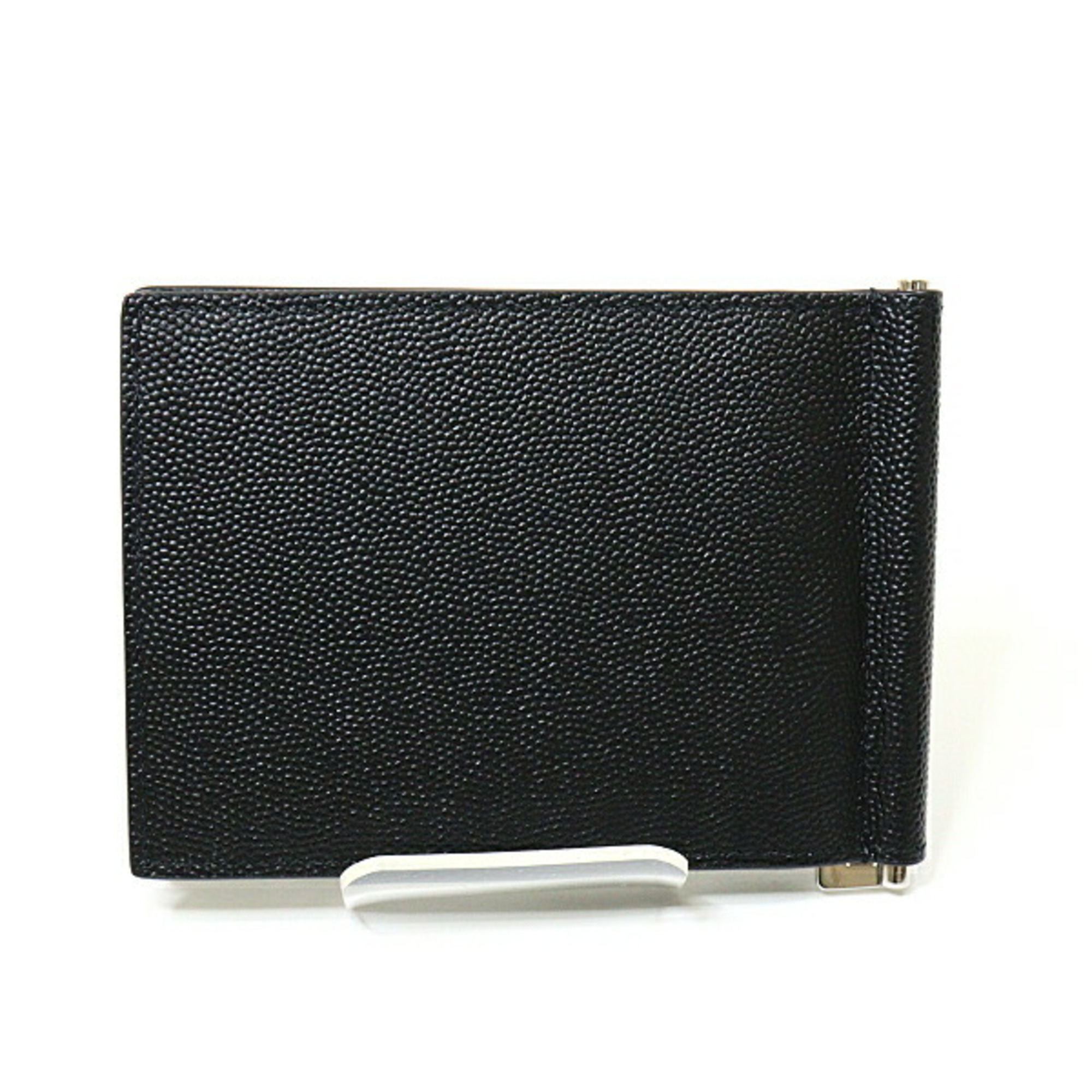 Saint Laurent SAINT LAURENT Money Clip 378005 Billfold Bifold Wallet Leather Black Silver Hardware