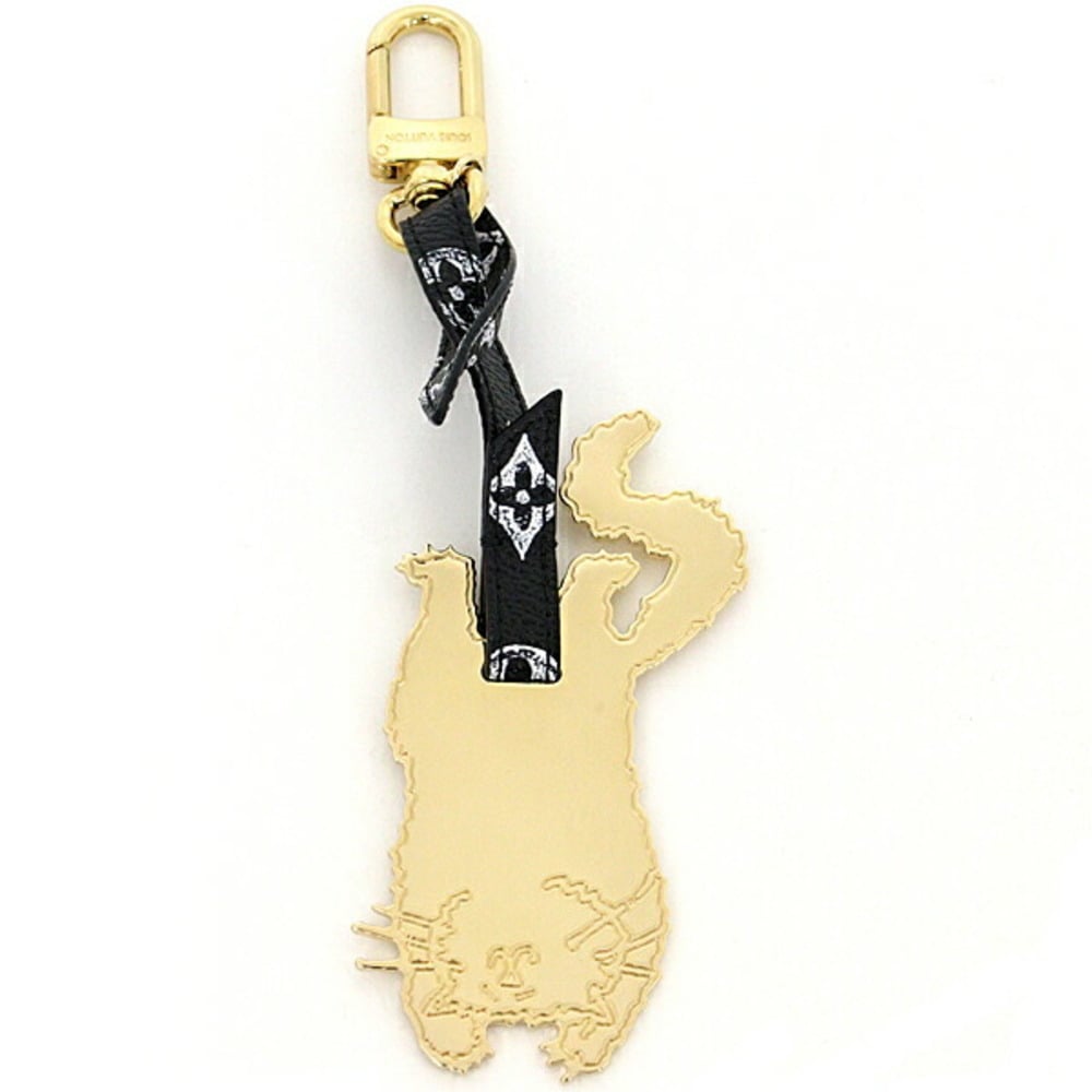LOUIS VUITTON Louis Vuitton Bijou Sac Catgram Flying Cat Keychain Bag Charm  MP2284 Black White Gold Metal Fittings