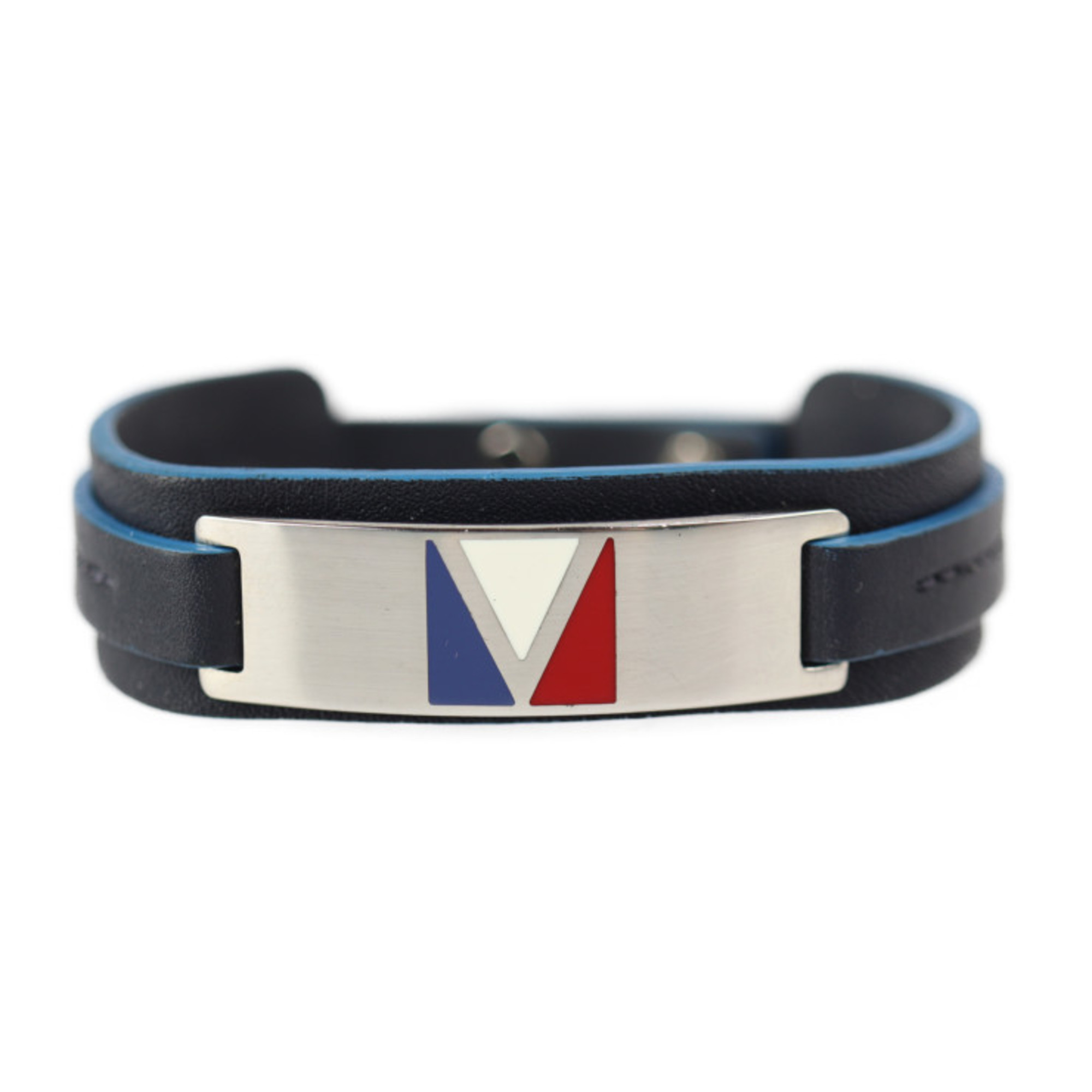 LOUIS VUITTON Louis Vuitton Brasserie Cosmic Cup Bracelet M6043 Notation Size 19 Leather Navy Blue Silver Hardware